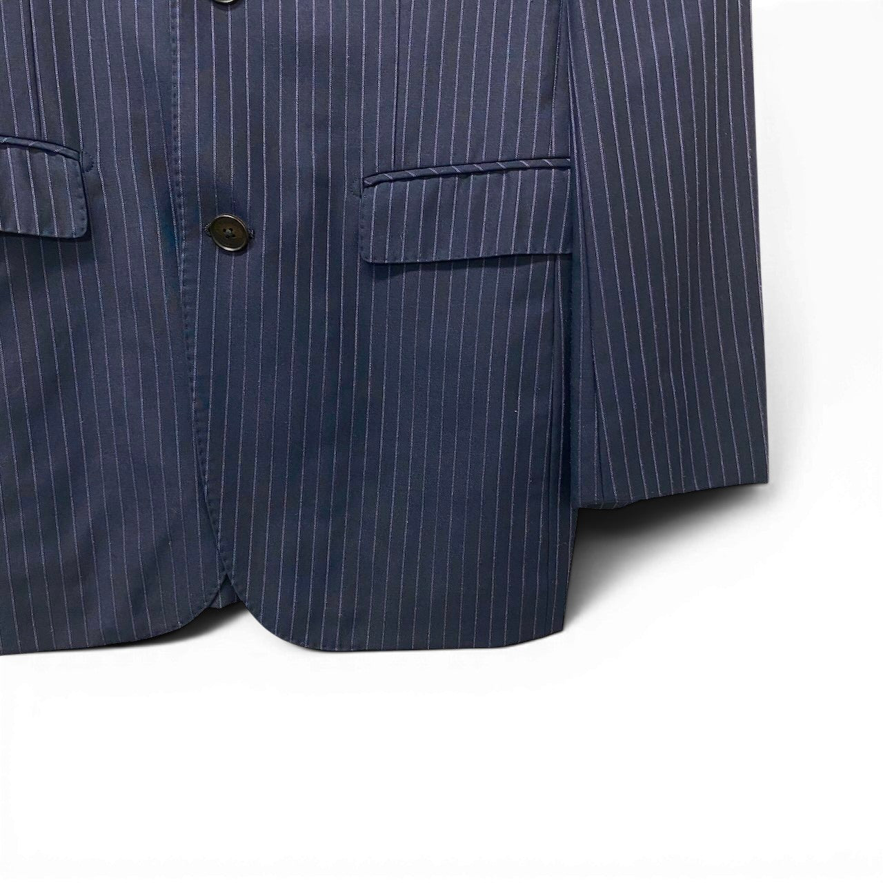 72e21 BURBERRY BLACK LABEL バーバリーブラックレーベル セットアップスーツ シングル 2B ストライプ柄 ウールシルク混 38R ネイビー メンズ 紳士服u02t