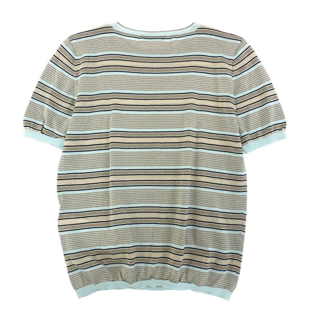69L17 【美品】MaxMara マックスマーラ 半袖ニットセーター ラメニット ボーダー トップス Sサイズ ライトブルー ゴールド レディースk02i