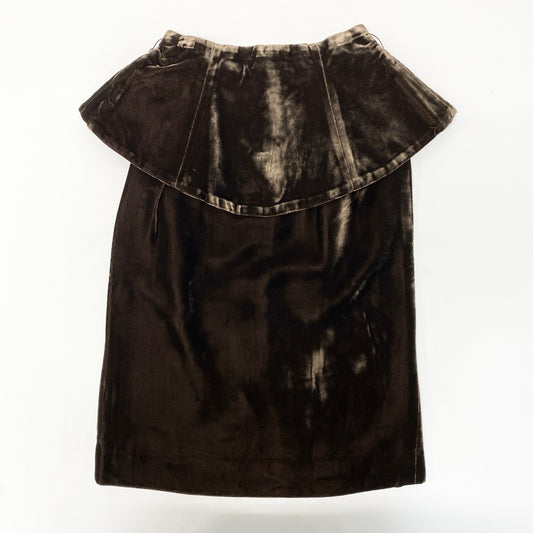 61e19 【美品】 Christian Dior クリスチャンディオール ヴィンテージ ベロア デザインスカ－ト ミディ丈 サイズS 光沢ブラウン レディース 女性服u02t