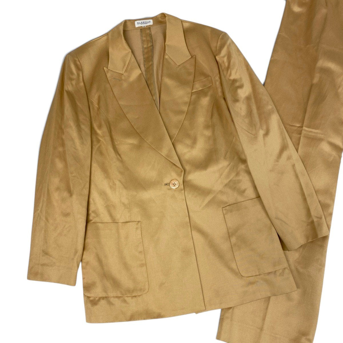 h31 【美品】GLAMOUR GIVENCHY セットアップ テーラードジャケット スラックス シルクコットン 44サイズ オレンジ ベージュ レディース 女性用k02i