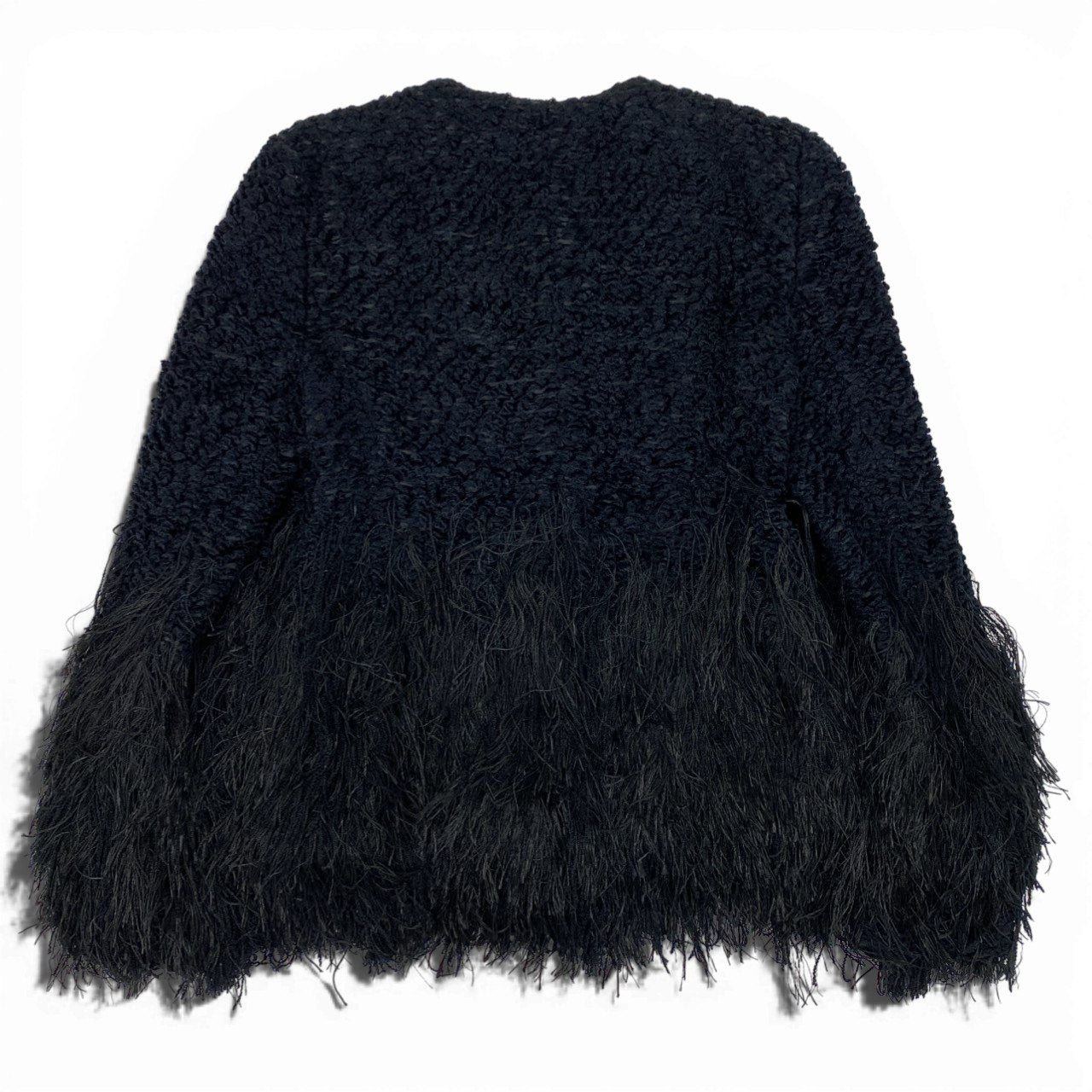 Ab13 GIORGIO ARMANI ジョルジオアルマーニ ツイードジャケット フリンジ デザインジャケット 40 ブラック レディースta1