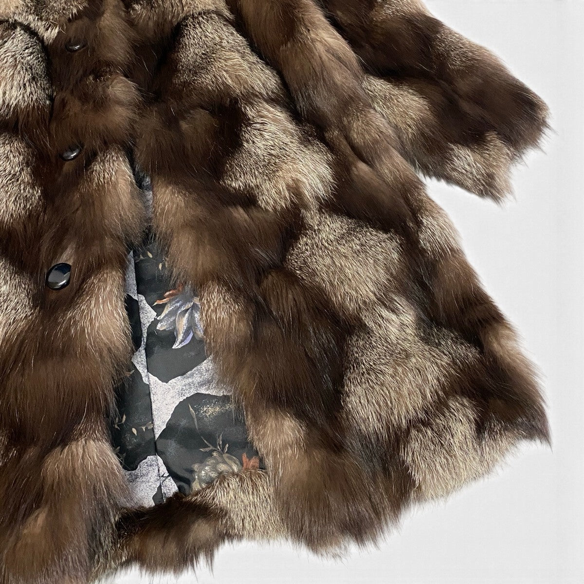 Ej26 【極美品】 Fleur KOBE FUR 毛皮コート ノーカラー シルバーフォックス 裏地総柄 サイズF FOX FUR 本毛皮 レディースu02t