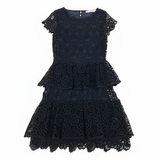 Ed23 Christian Dior クリスチャンディオール フラワーレース ドレスワンピース ティアードワンピース 5C24644AM528  イタリア製 サイズ44 ブラック ネイビー レディース 女性用k02i
