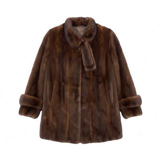 84L9 SAGA MINK サガミンク 銀サガ デミバフミンク レアデザインコート サイズM ブラウン 最高級本毛皮 アームバンド付 MINK FURt18r