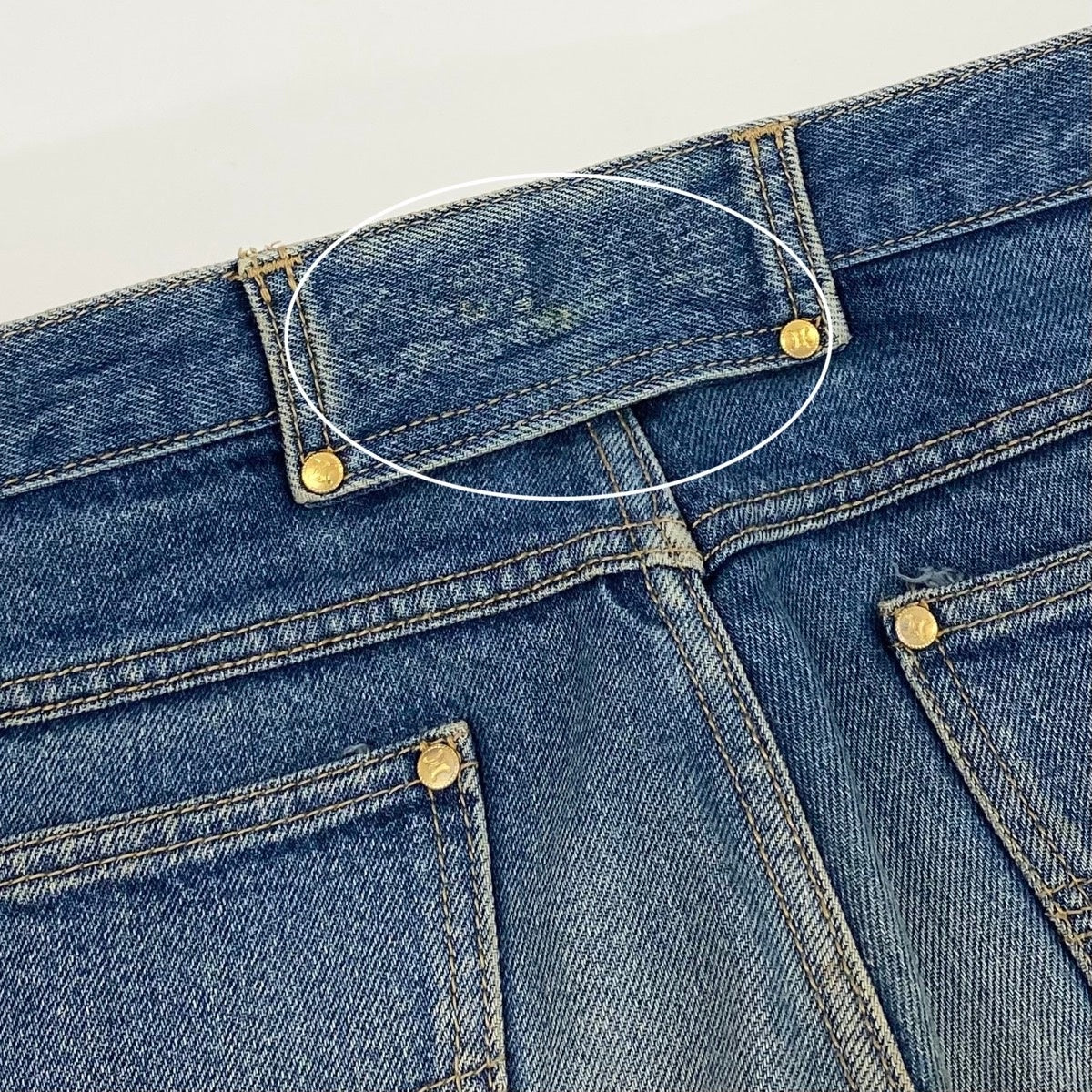 78f2 CELINE セリーヌ デニムパンツ トリンオフ 金ボタン バックロゴ 6701-46753 サイズ34 インディゴブルー コットン100％ メンズ 紳士服o07t