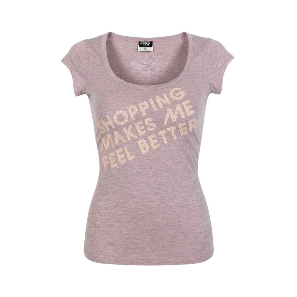 i21 D＆G DOLCE＆GABBANA 2004SS 半袖Tシャツ ”Shopping Makes Me Feel Better” トップス 38サイズ ピンク系 レディース 女性用u02t