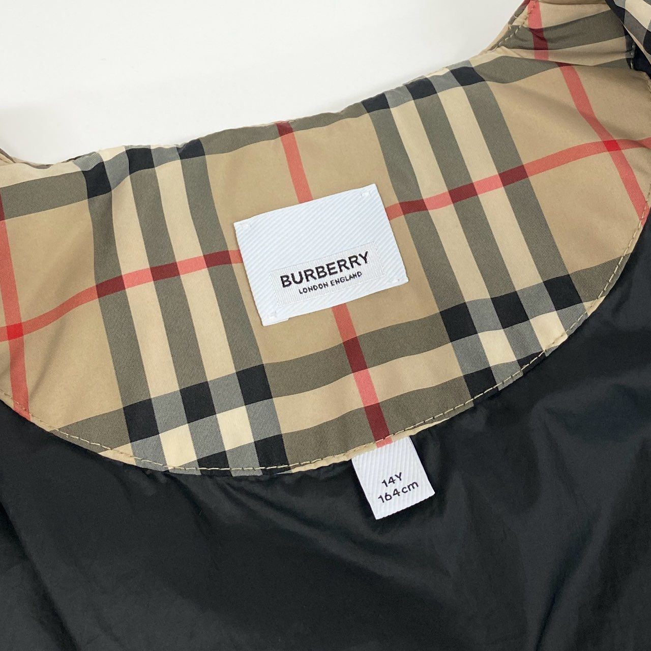 Ic18 BURBERRY バーバリー ノバチェック 中綿ジャケット ノーカラージャケット ジャンパー レディース 女性服 14Y/レディースM相当 ベージュ系k02i