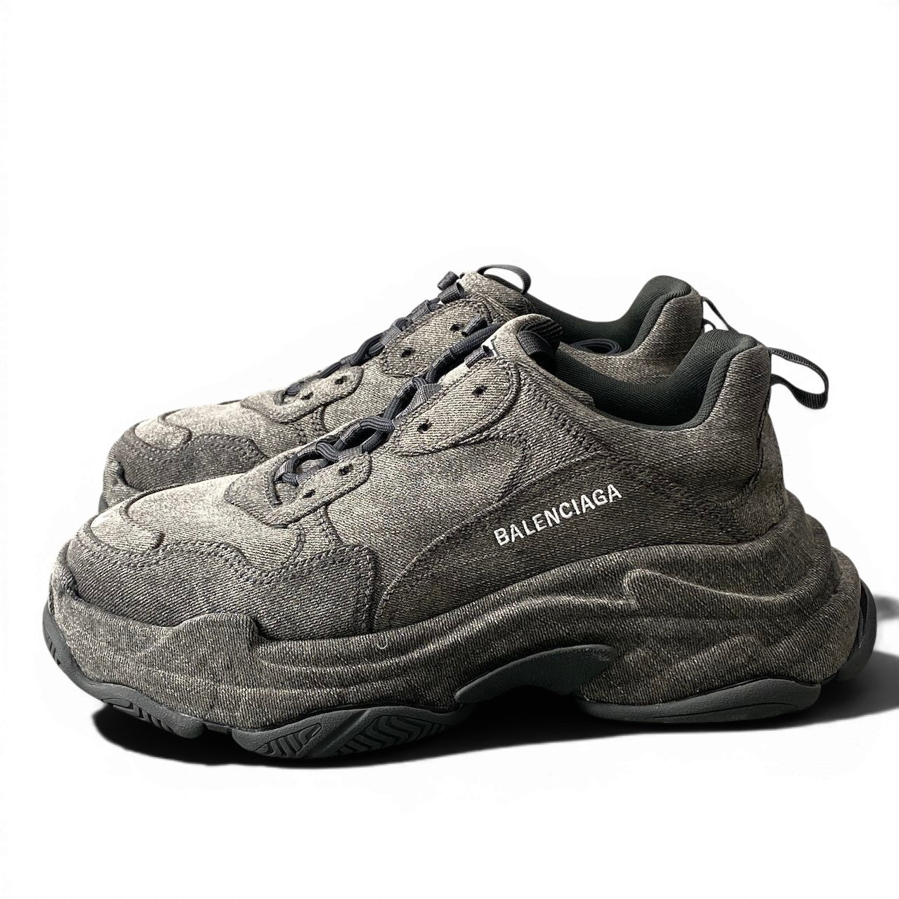 f18 《美品》 BALENCIAGA バレンシアガ トリプルエス デニム スニーカー TRIPLE S DENIM SNEAKERS 44 グレー シューズt18r