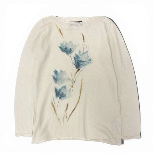 6l25 Loro Piana ロロピアーナ カシミヤニット ニットセーター ロングスリーブ 花柄 42サイズ アイボリー カシミヤ100％ レディースu02t