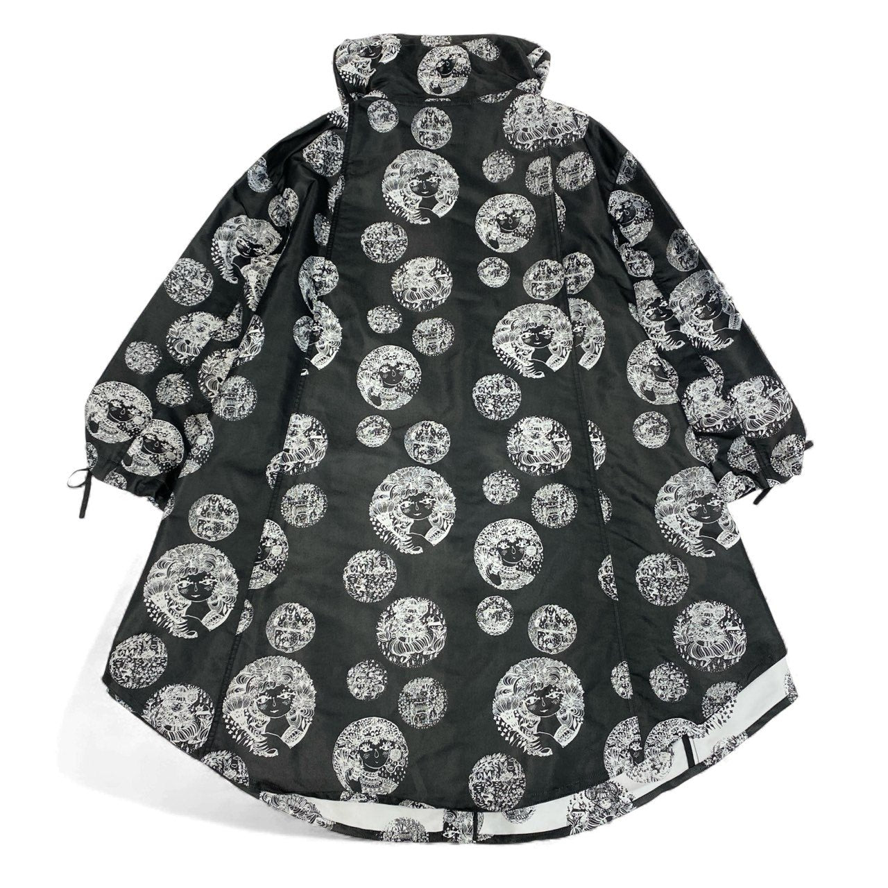 82k28《美品》 TOKUKO 1er VOL トクコプルミエヴォル 薄手コート スプリングコート ロング丈 総柄プリント 9号 ブラック系 ポリエステル レディースu02t