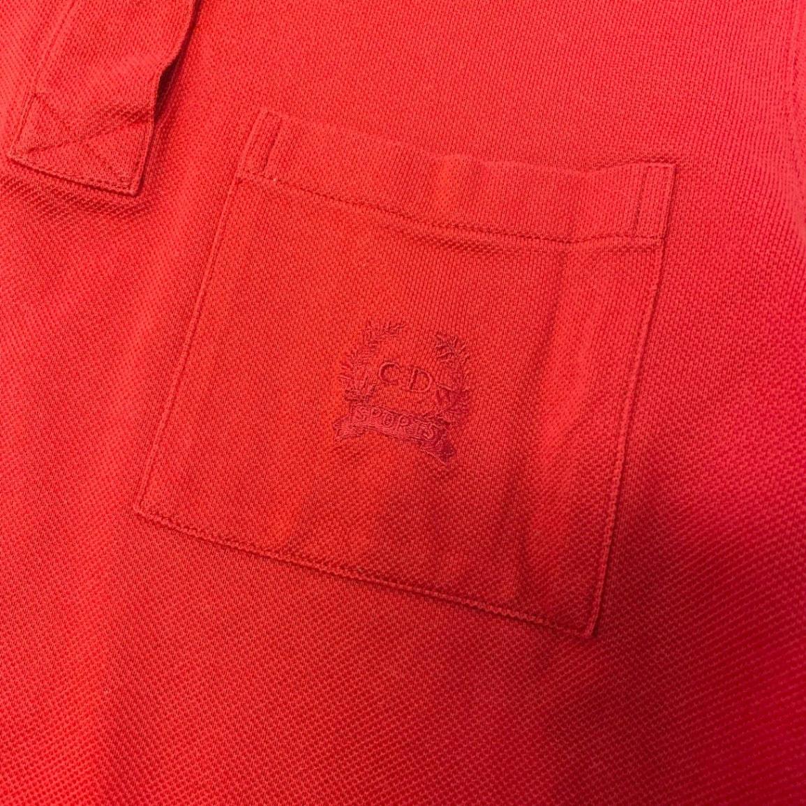 48c18 Christian Dior クリスチャンディオール ロングスリーブポロシャツ ブランドロゴ刺繍 トップス Mサイズ レッド コットン100％ レディース 女性用o07t