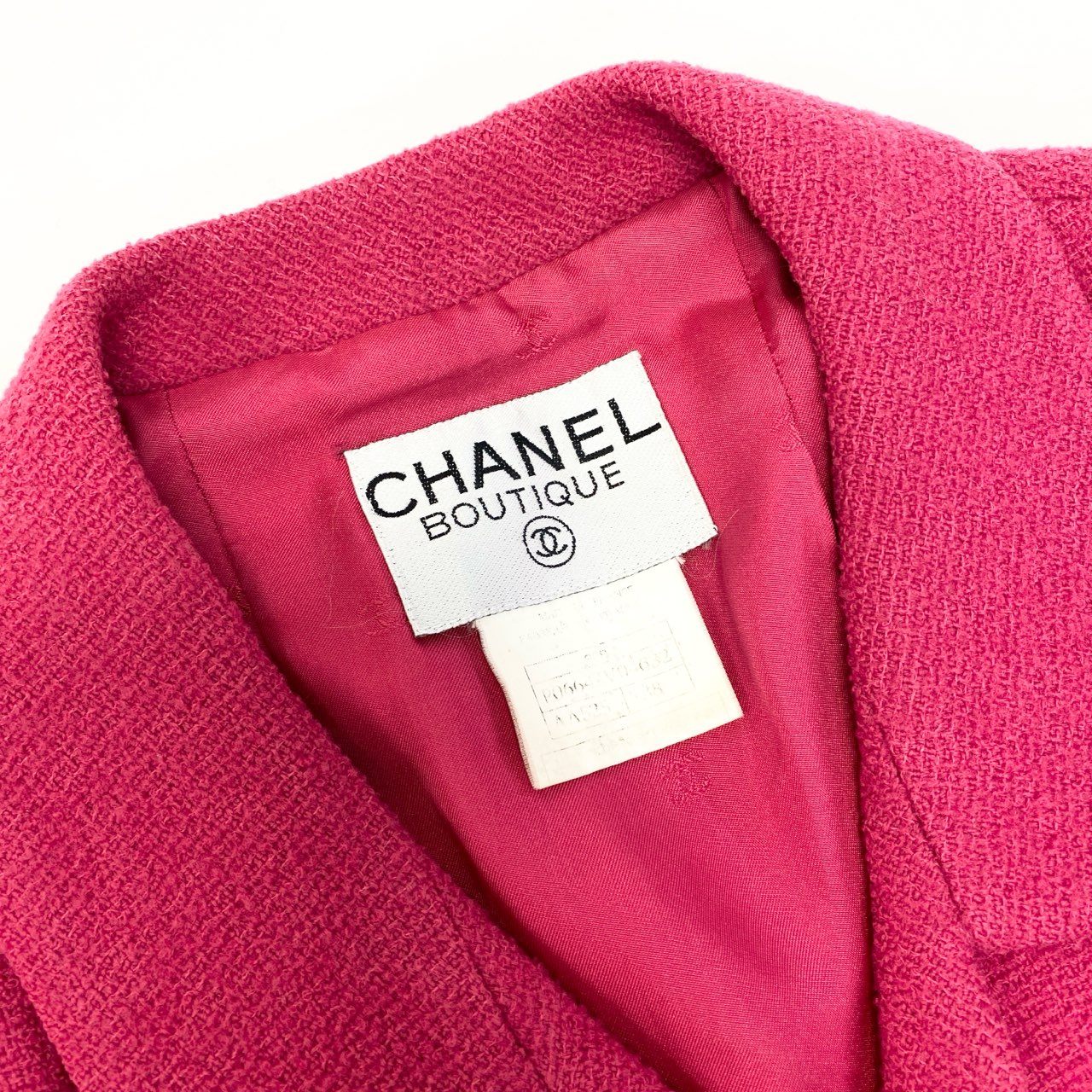 Ca28 CHANEL シャネル 1996年 ツイードジャケット ココマークボタン P06647 サイズ38 ピンク VINTAGEu02t