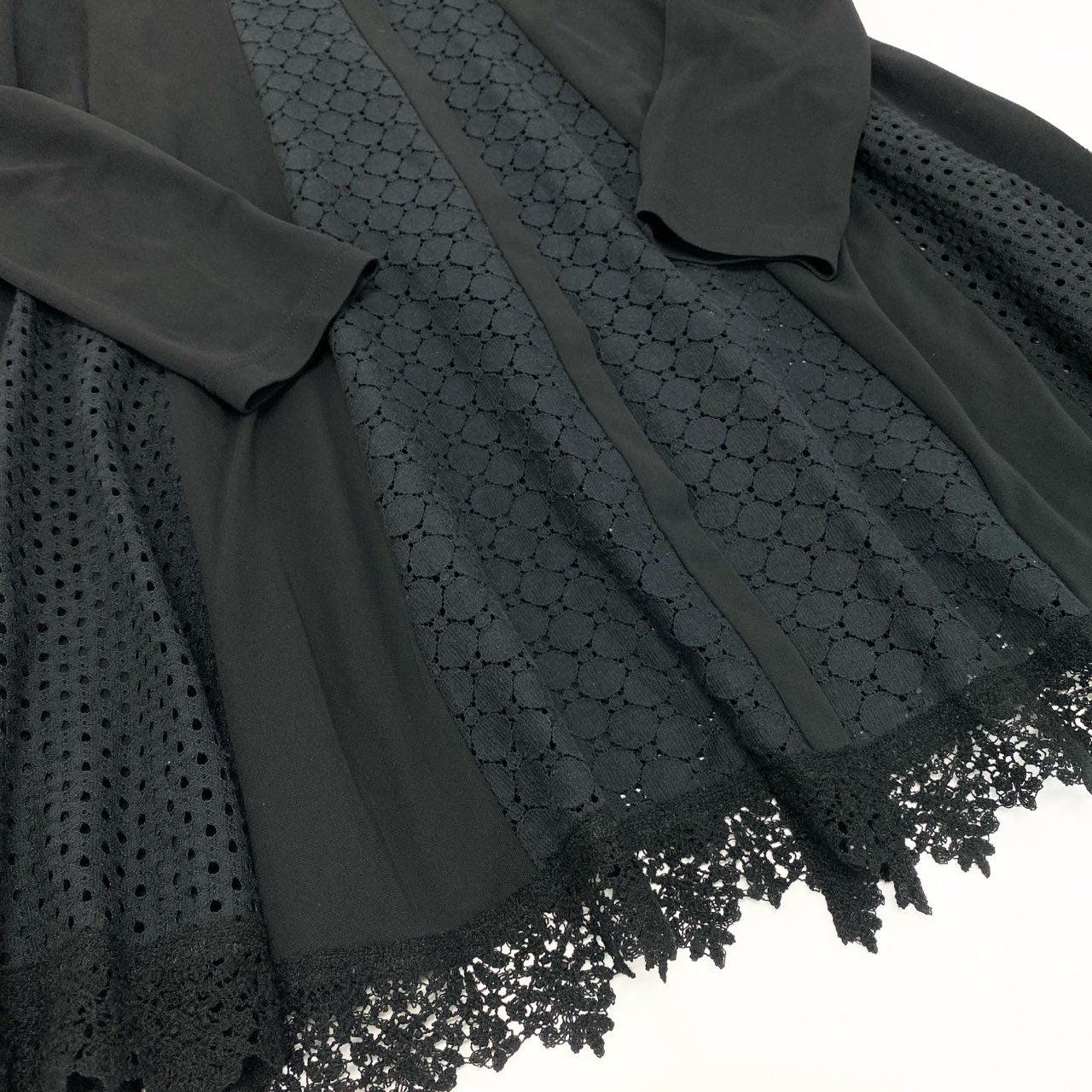 76k21《美品》 TOKUKO 1er VOL トクコプルミエヴォル ノーカラー ロングカーディガン 長袖 カットワークレース レディース 女性用 9 ブラックu02t