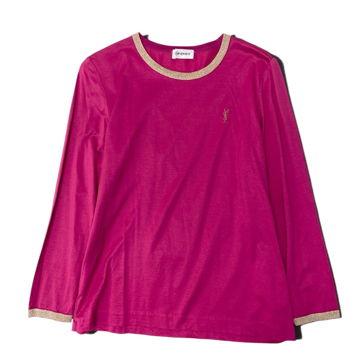 Ih10 YVE SAINT LAURENT イヴサンローラン YSLロゴ カサンドラ ロングスリーブTシャツ M ピンク コットン100％ レディースo07t