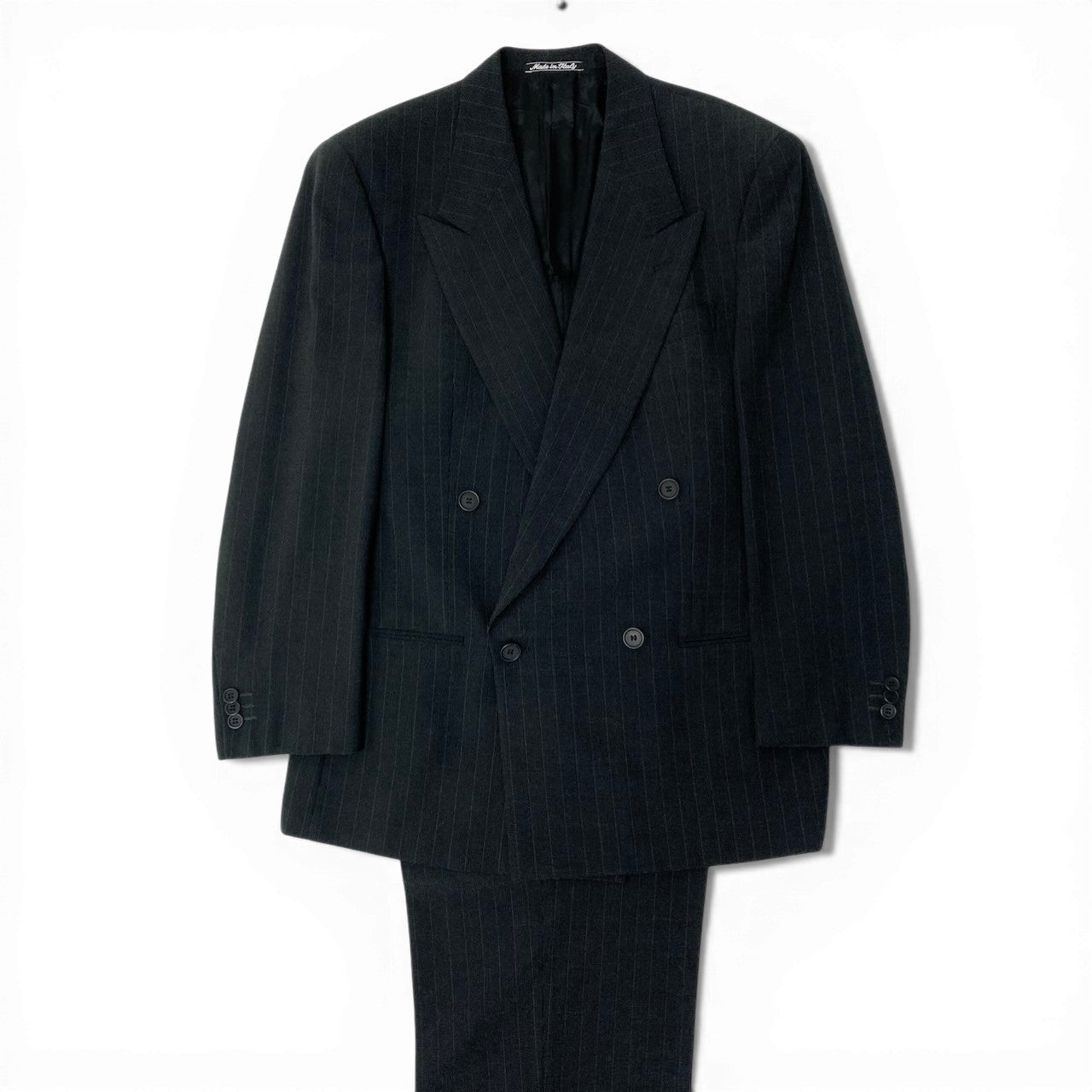 82c27 GIORGIO ARMANI ジョルジオアルマーニ セットアップスーツ フォーマル テーラードジャケット ストライプ イタリア製 メンズ 男性用 48 グリーンo07t