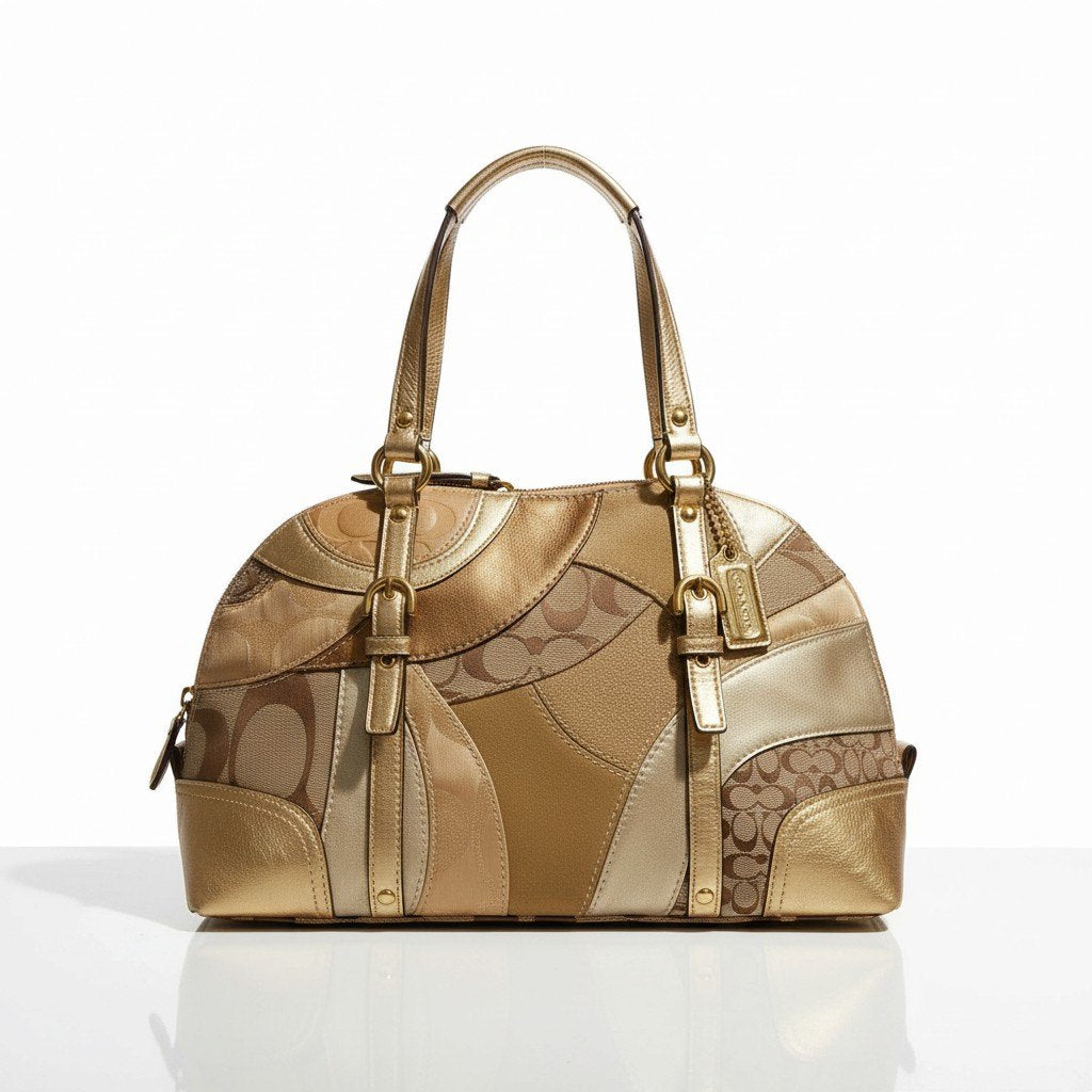 j4 COACH コーチ パッチワーク シグネチャー ハンドバッグ Patchwork Signature Handbag ゴールドt18r