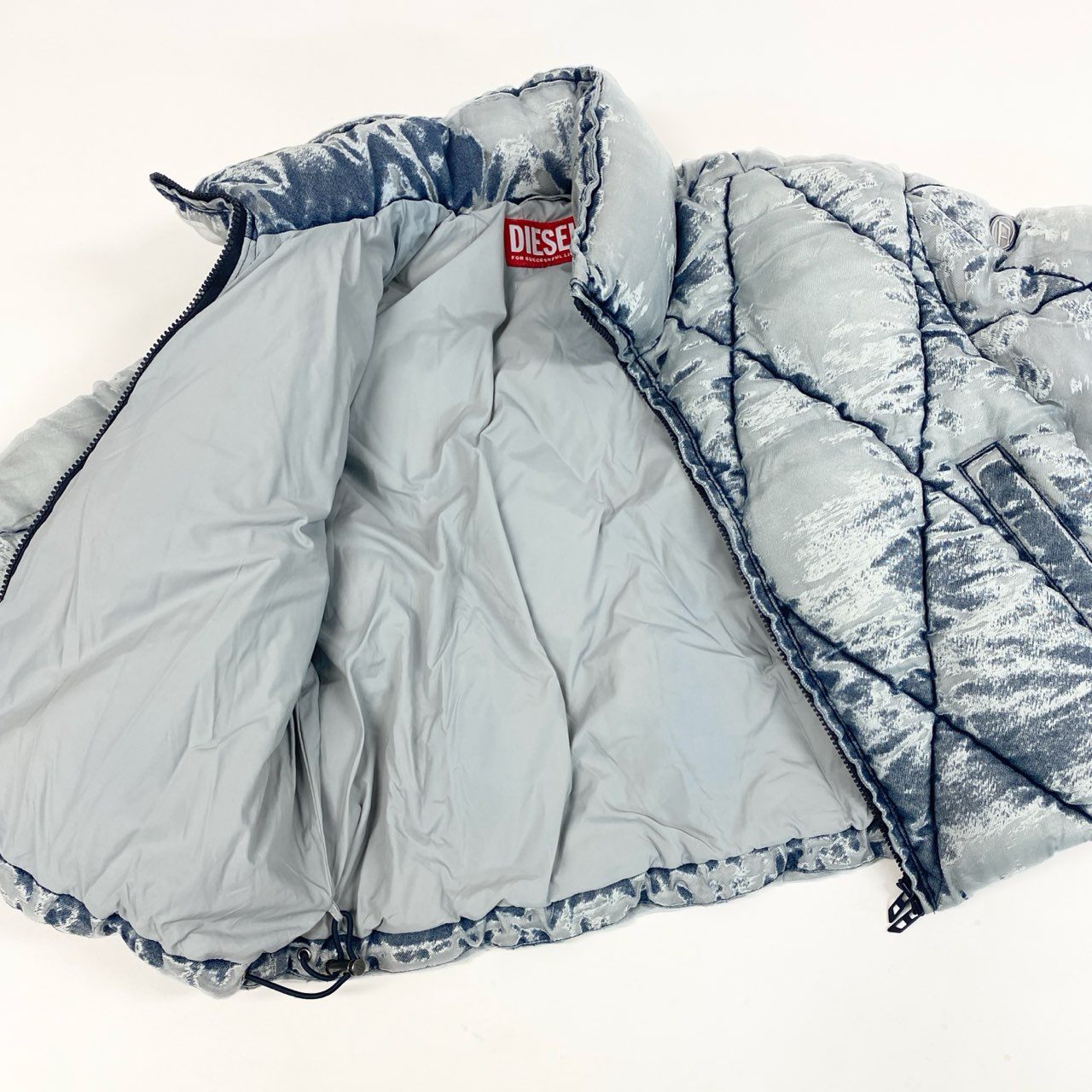 71c24 定価￥111,100 DIESEL ディーゼル W-HISTEL Puffer Jacket パファージャケット サイズ36 / 165 インディゴブルー バーンアウトウォッシュ加工t18r