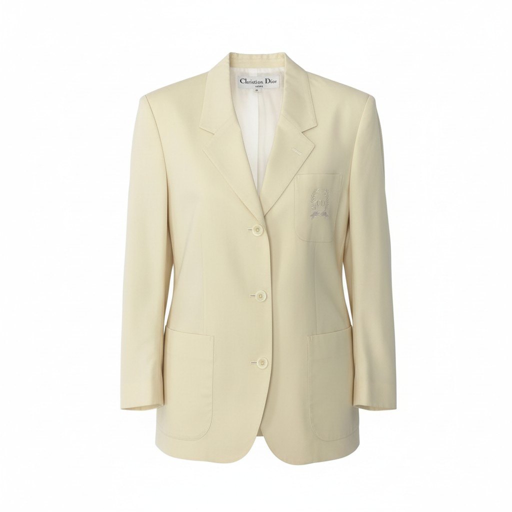83c27 Christian Dior クリスチャンディオール テーラードジャケット ウールジャケット ブランドロゴ刺繍 Mサイズ イエロー ウール100％ レディース 女性用o07t