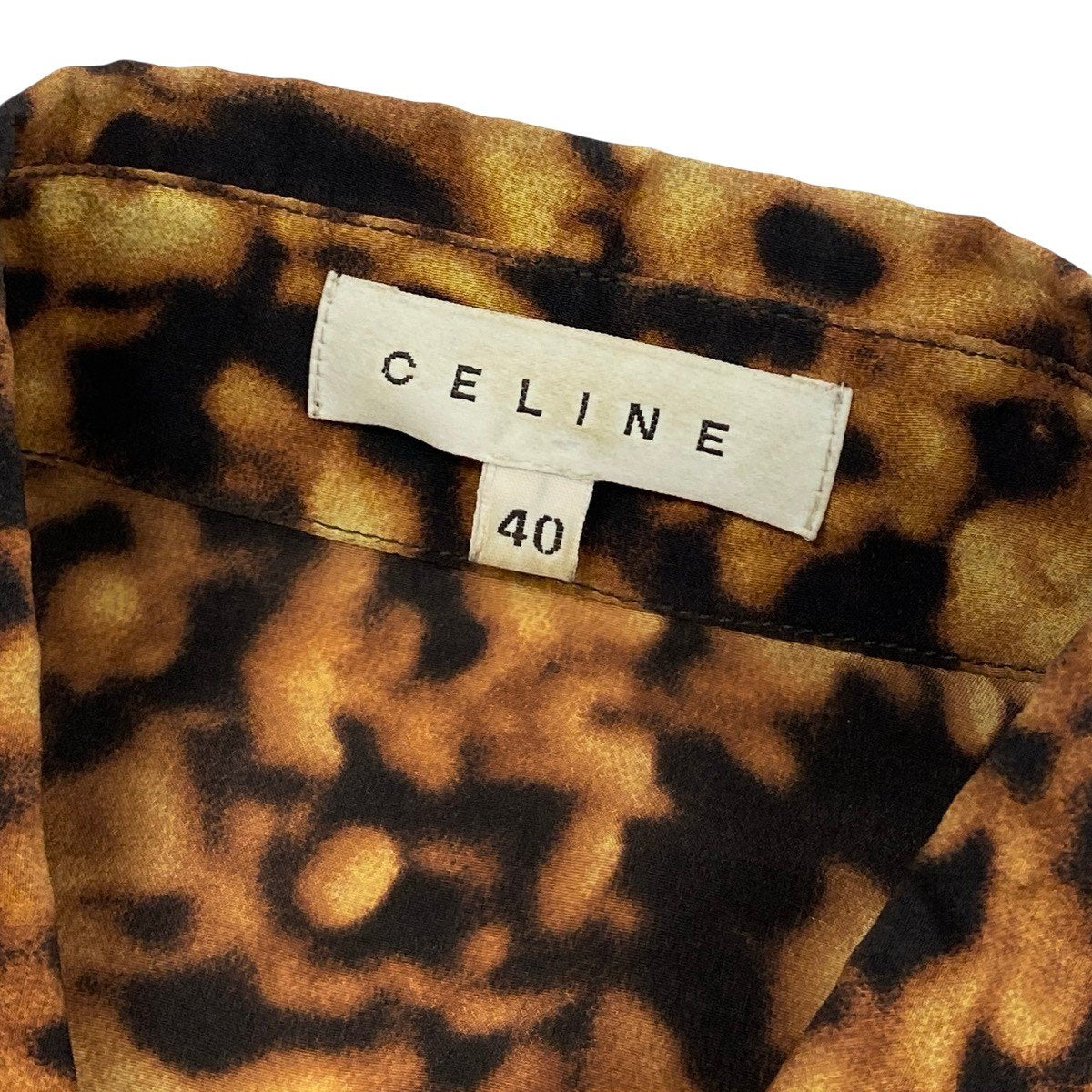 Ee28 CELINE セリーヌ シルクシャツ ロングワンピース スカーフ付 総柄プリント サイズ40 ブラウン系 シルク100％ レディース 女性服u02t