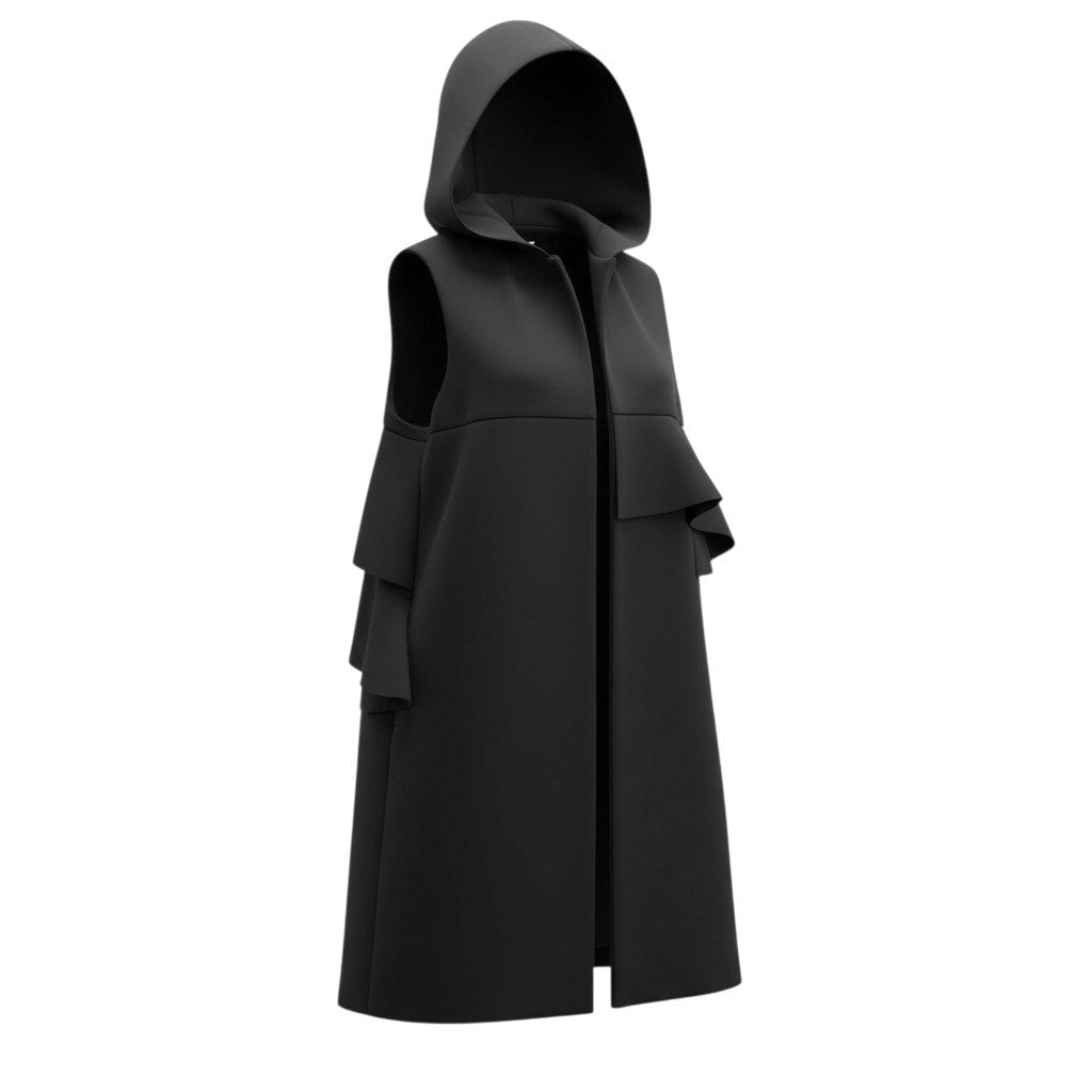 12b19 yori ヨリ ボンディンロングジレ ジレベスト アシンメトリー フリル YR2115-041SP Fサイズ ブラック レディース 女性用u02t