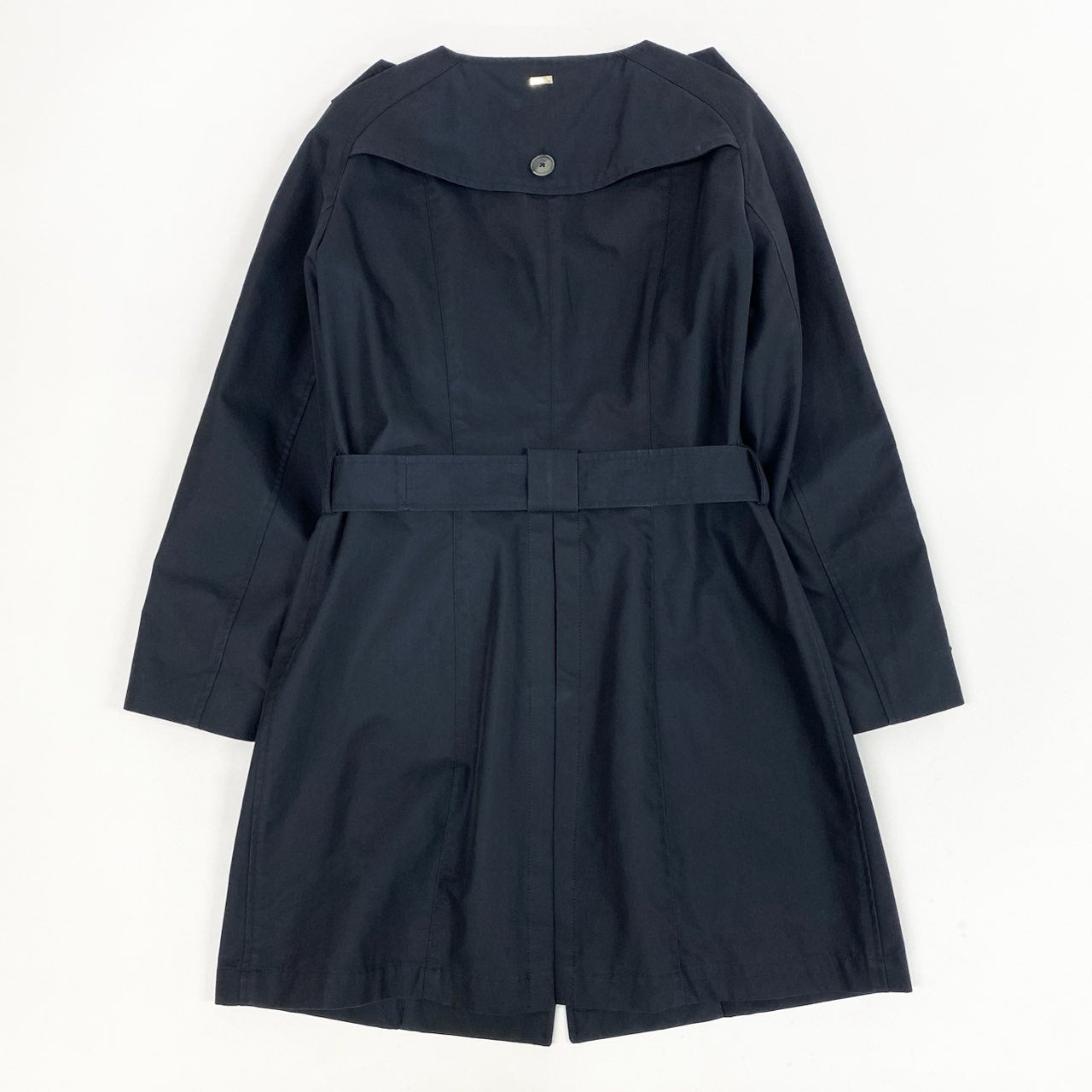 37a26 HERNO ヘルノ ノーカラー トレンチコート アウター イタリア製 IM0018D 46 ネイビー コットン レディースo07t