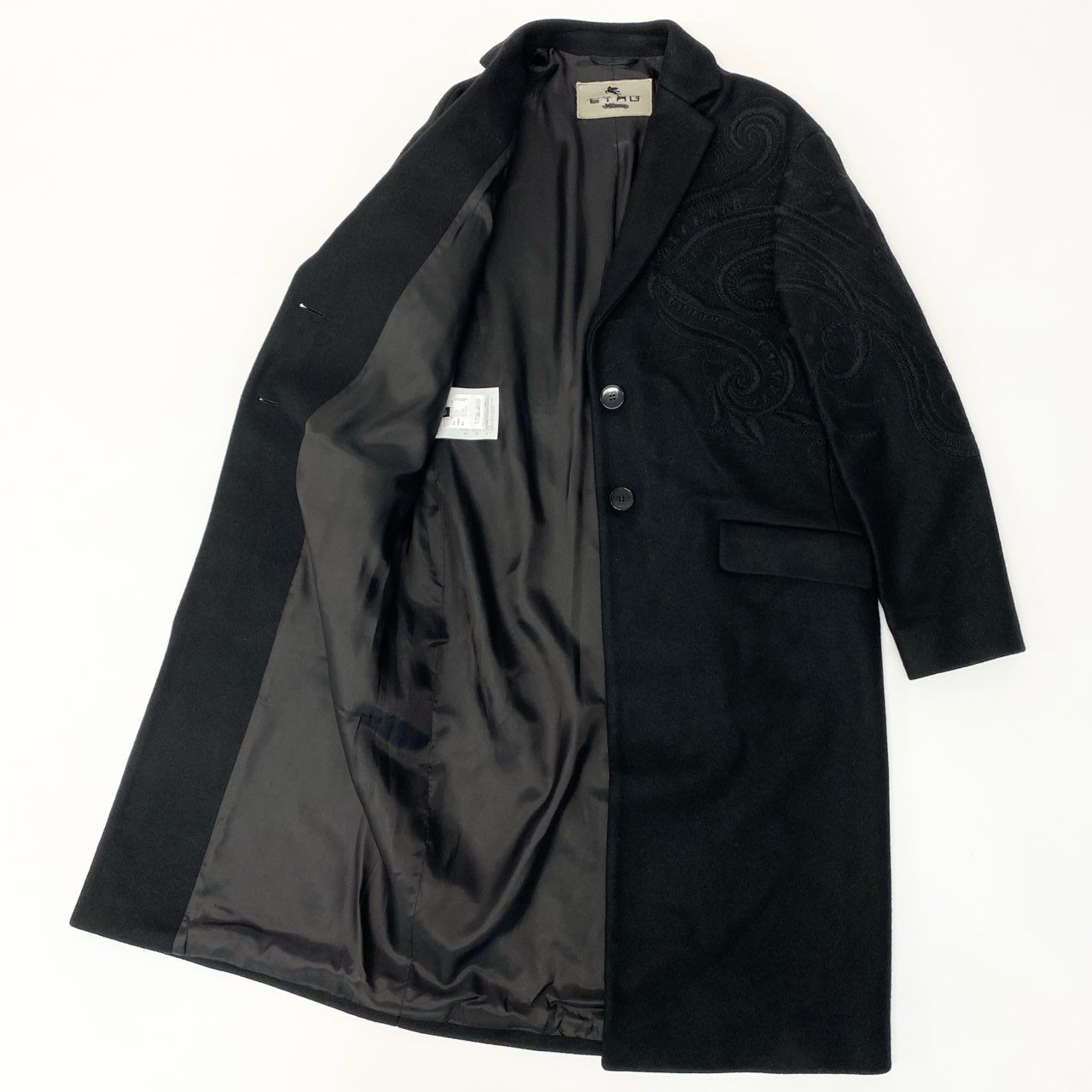 82a15 ETRO エトロ チェスターコート ロングコート ペイズリー 刺繍 ウールブレンド イタリア製 レディース 女性用 サイズ42 ブラックu02t