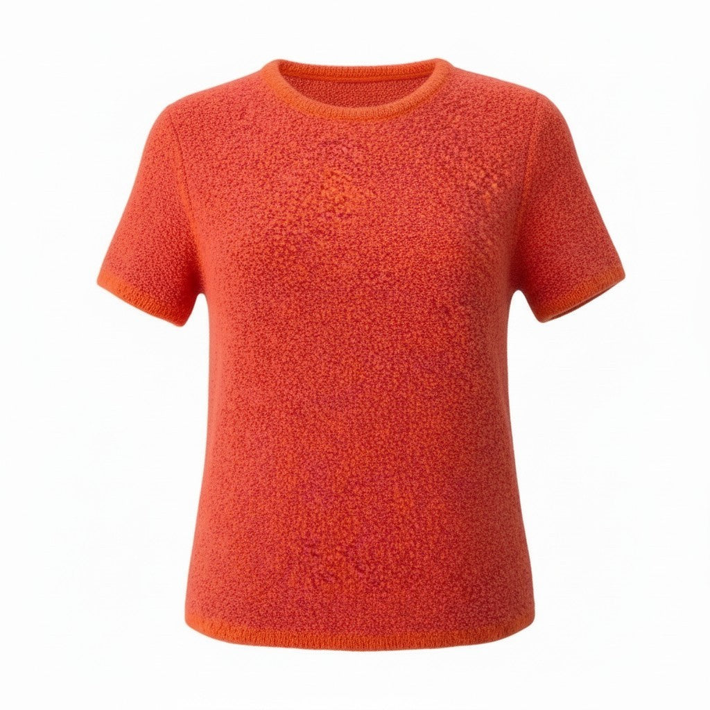 76d9 【イタリア製】GUCCI グッチ ウールパイルニット タイトフィット 半袖ニット サイズS レッド系 レディースk02i