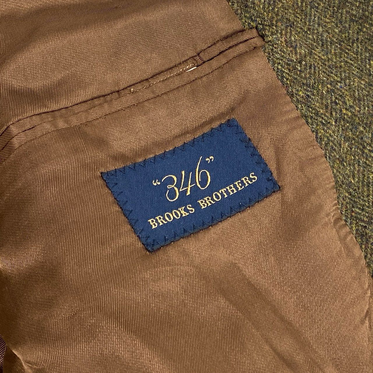 7L12 346 BROOKS BROTHERS ブルックスブラザーズ テーラードジャケット ツイードジャケット ブレザー 42 カーキ系 ヘリンボーン ウール メンズ 男性用u02t