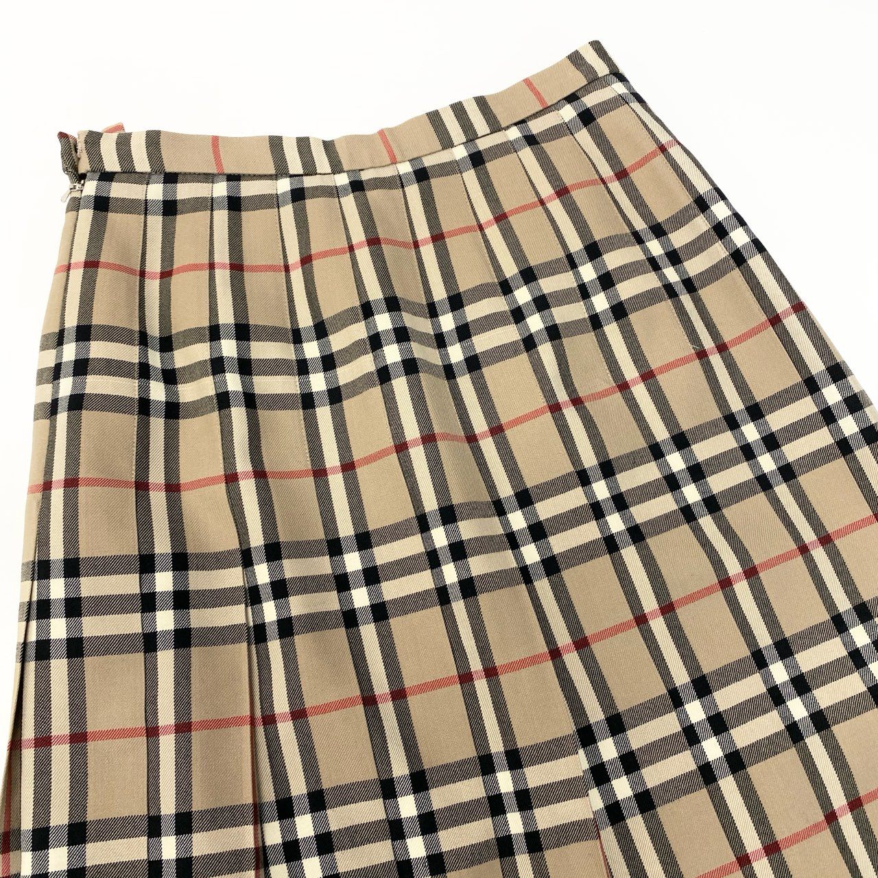 53b22 Vintage Burberrys バーバリーズ ヴィンテージ ノバチェック フレアスカート タックプリーツ 11 ベージュ系 ウール レディースu02t