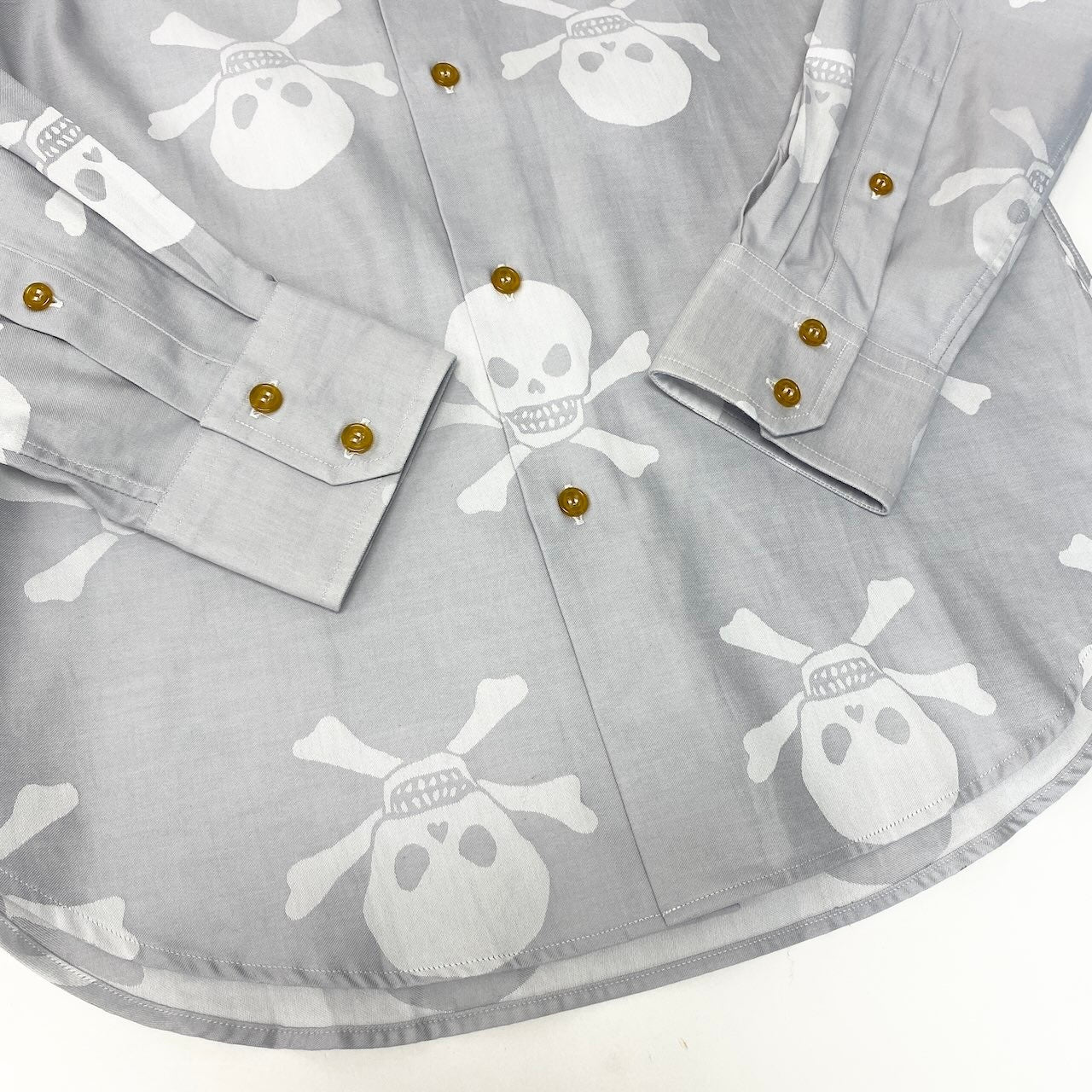 22e7 VivienneWestWood MAN ヴィヴィアンウエストウッドマン ロゴ刺繡 総柄シャツ ドクロ ロングスリーブシャツ サイズ50 ライトグレー コットン100％ メンズ 紳士服u02t