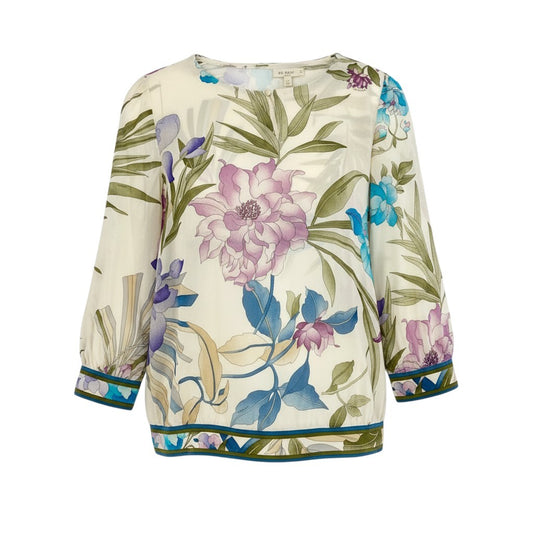 11b20 LEONARD レオナール カンカン素材 ハイゲージニット カットソー トップス 美しい花柄プリント L マルチカラー レディースu02t