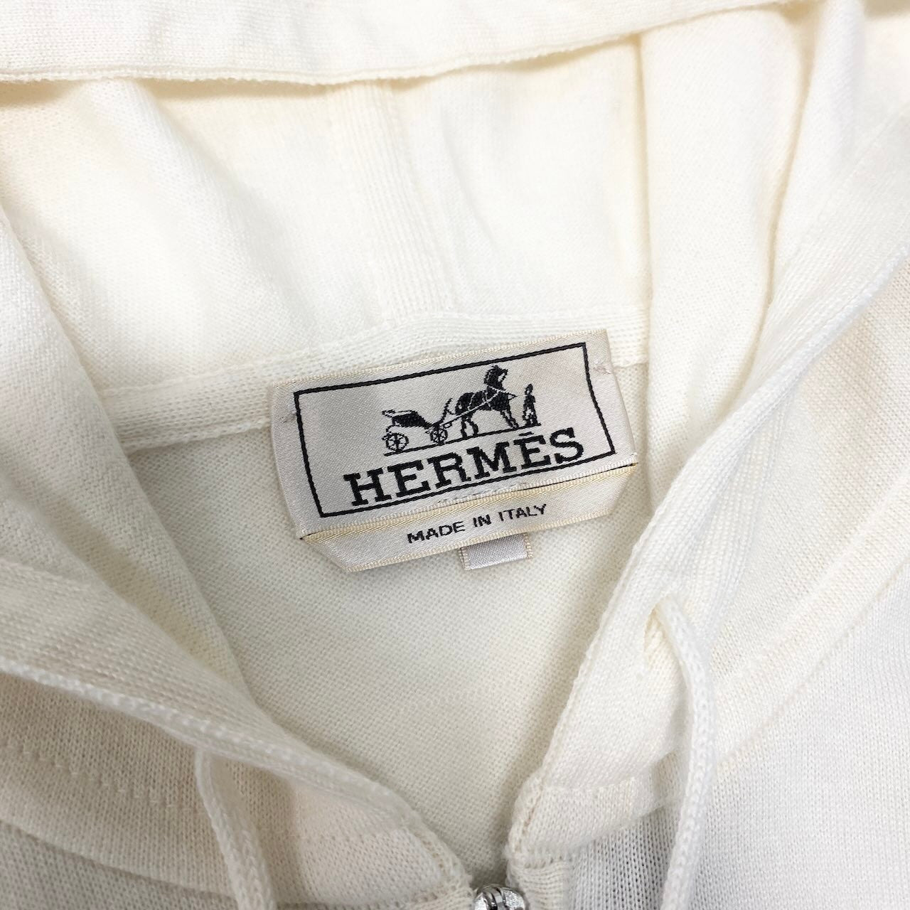 Md22 【新品保管品】HERMES エルメス ハーフジップニットフーディー ニットセーター パーカー トップス イタリア製 Lサイズ アイボリー ブラウン メンズ 男性用t18r