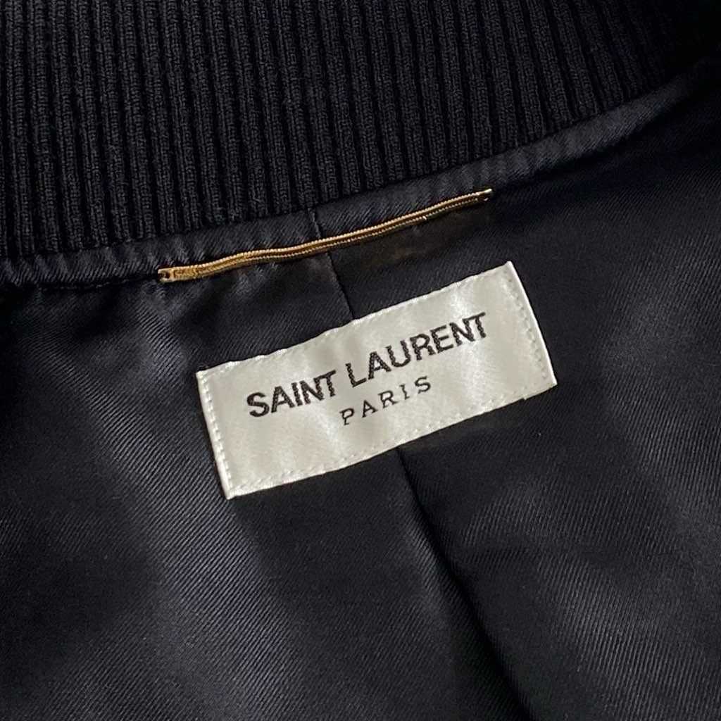 39i13 SAINT PAURENT PARIS サンローラン パリ 2022SS YSLロゴ ドット シルクブルゾン ボンバージャケット サイズ36 ブラック レディース (メンズ着用可) ライトアウター