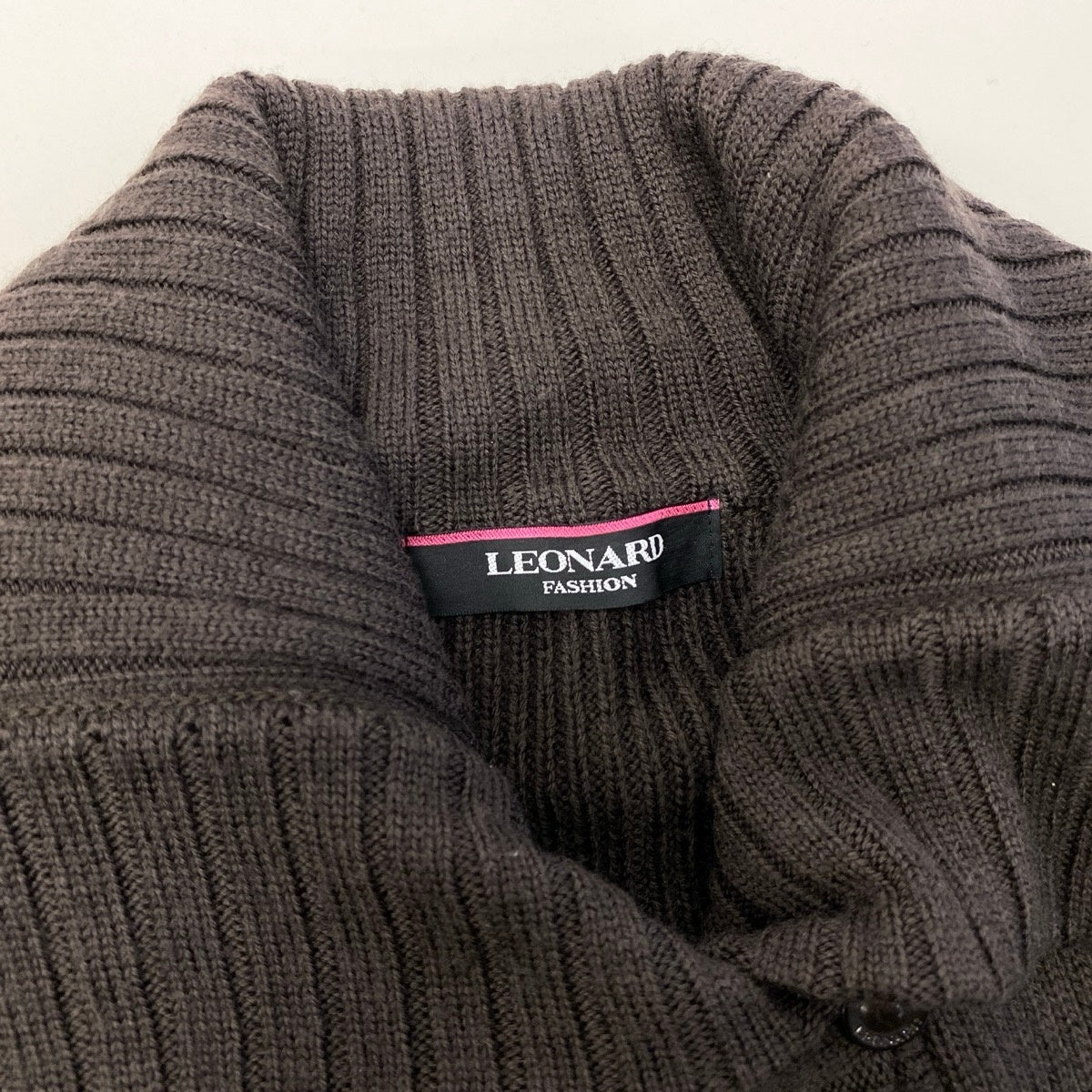 34g17 LEONARD FASHION レオナール ロング ニットカーディガン ウールシルク混  サイズ40 ブラウン レディースu02t