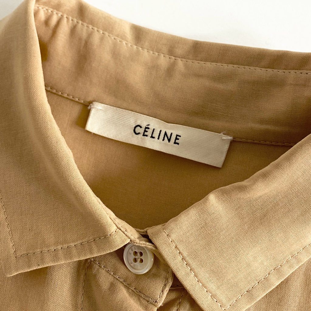 47f19 CELINE セリーヌ フィービー期 シアーシャツ 36 オレンジベージュ 透け感 春夏 SHIRT マダガスカル製