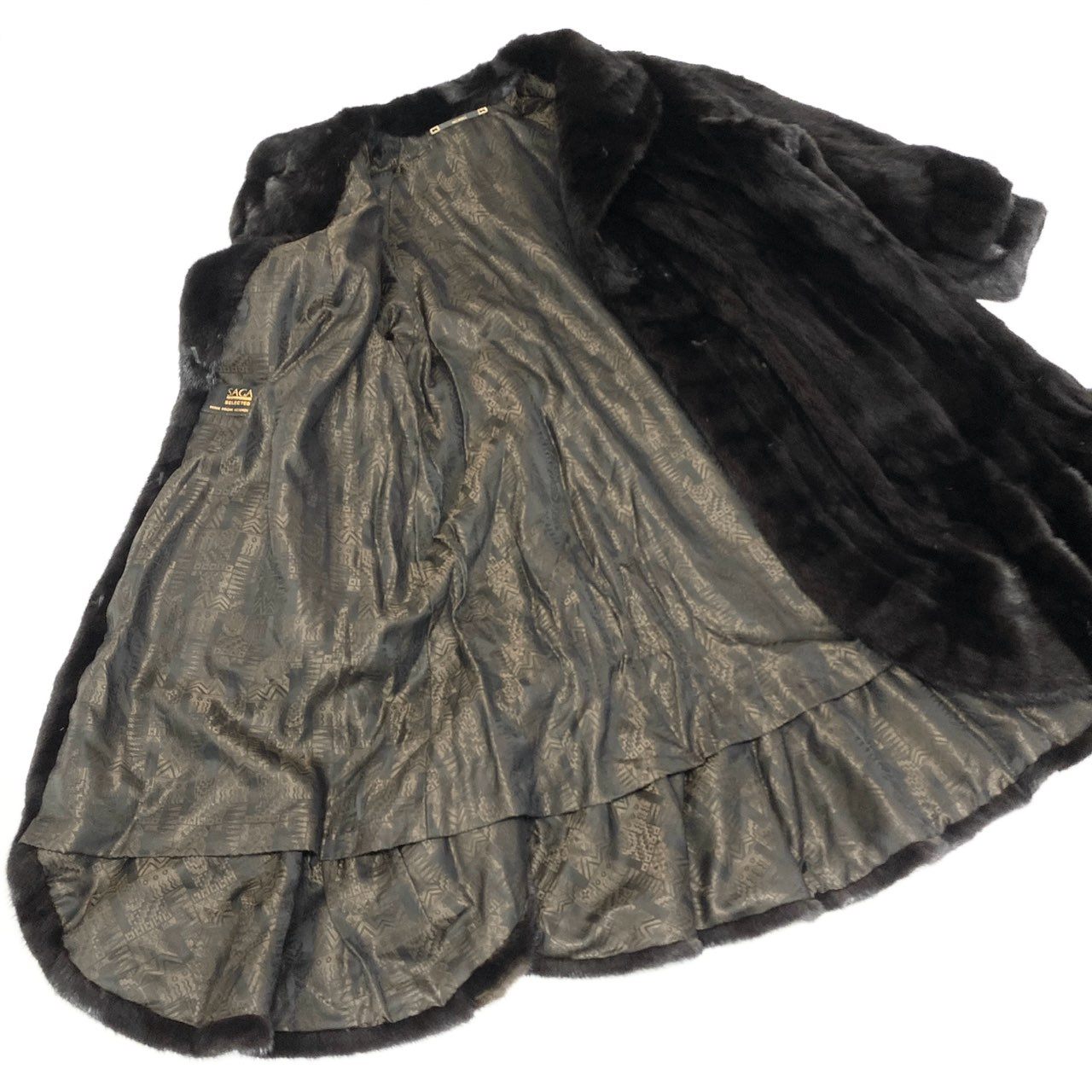 82a14 《希少》 NICO MODELL SAGA MINK サガミンク 金サガ マホガニーミンク ミンクコート デザインスリーブ 裾広がり フリル ダークブラウン ミンクファー 毛皮コートt18r