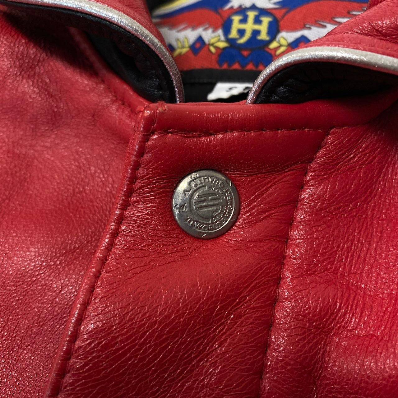 19g1 JEFF HAMILTON ジェフハミルトン NBA Chicago Bulls シカゴブルズ 3ピート記念 レザージャケット スタジャン 革ジャン USA製 Sサイズ レッド ホワイト レザー メンズ 男性用u02t