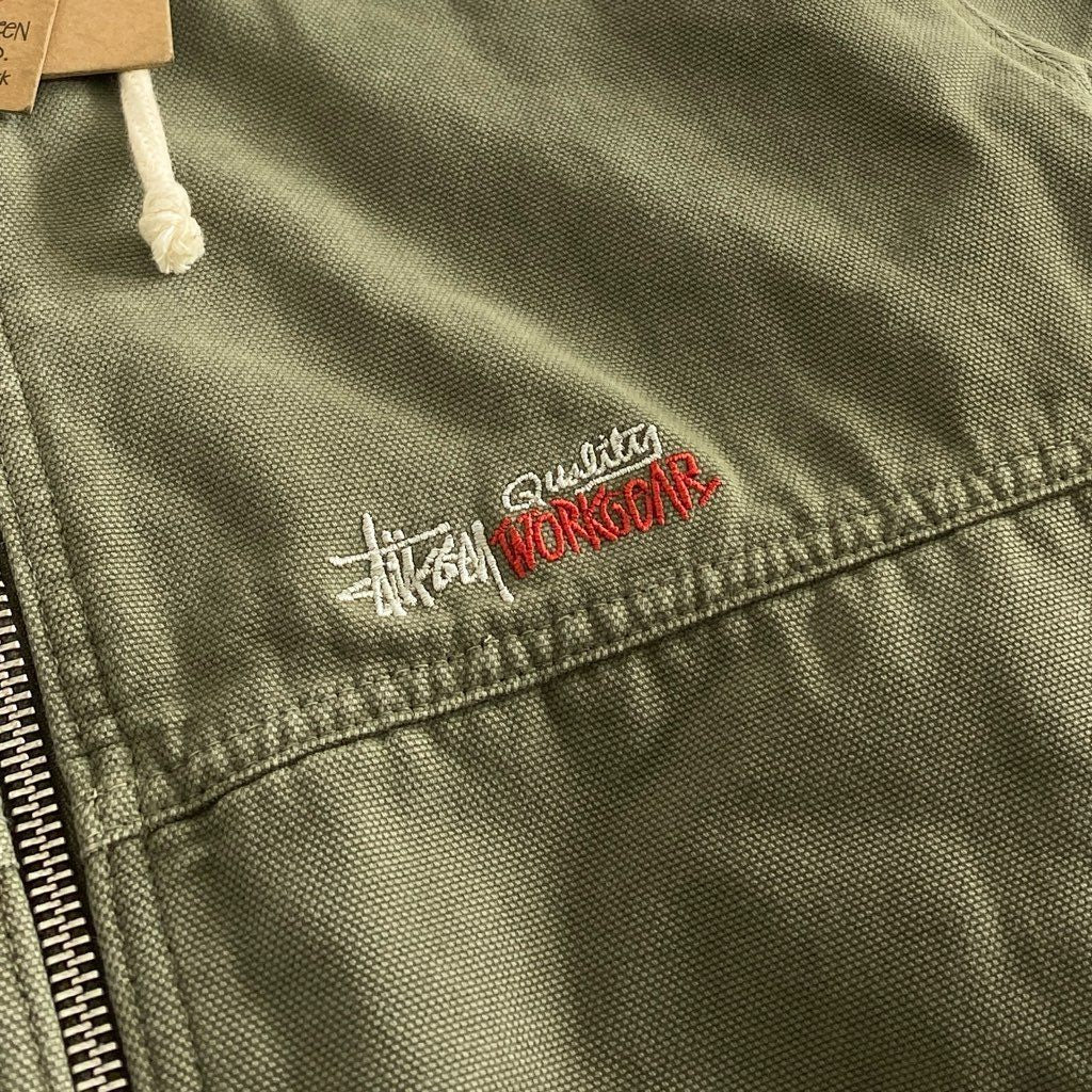 74g2 タグ付 【美品】 STUSSY ステューシー Canvas Insulated Work Jacket ワークジャケット キャンバス ロゴ刺繍 23F115716 Lサイズ カーキ コットン