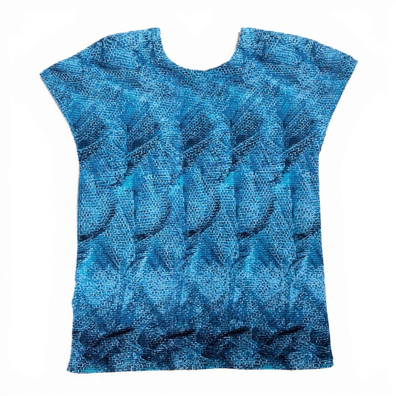 85a16 ISSEY MIYAKE ME ミー イッセイミヤケ プリーツ素材 総柄 半袖カットソー トップス  ブルー系 レディース プリーツプリーズk02i