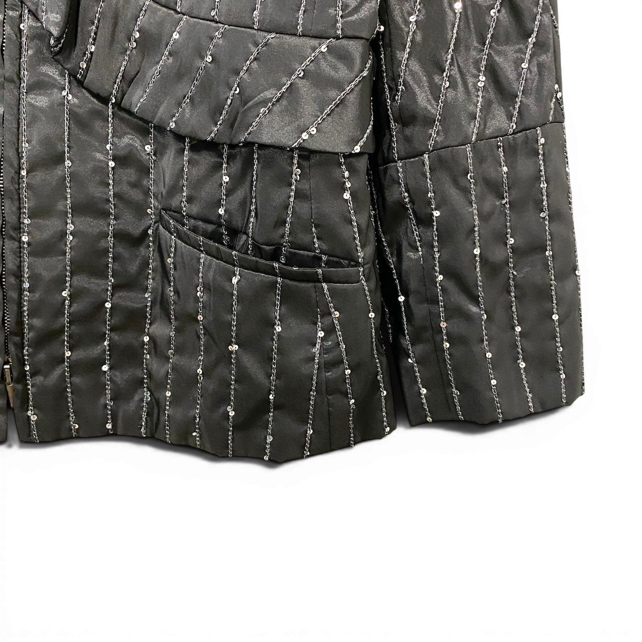 72e21 GIORGIO ARMANI ジョルジオアルマーニ 変形ジャケット ストライプ スパンコール ダブルジップ アウター イタリア製 46サイズ ブラック レディース 女性用t18r
