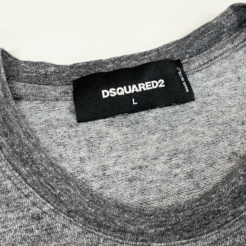 13l27【美品】DSQUARED2 ディースクエアード 半袖Tシャツ  ロゴ ペンキペイント ダメージ加工 限定版 イタリア製 Lサイズ グレー コットン100％ メンズo07t