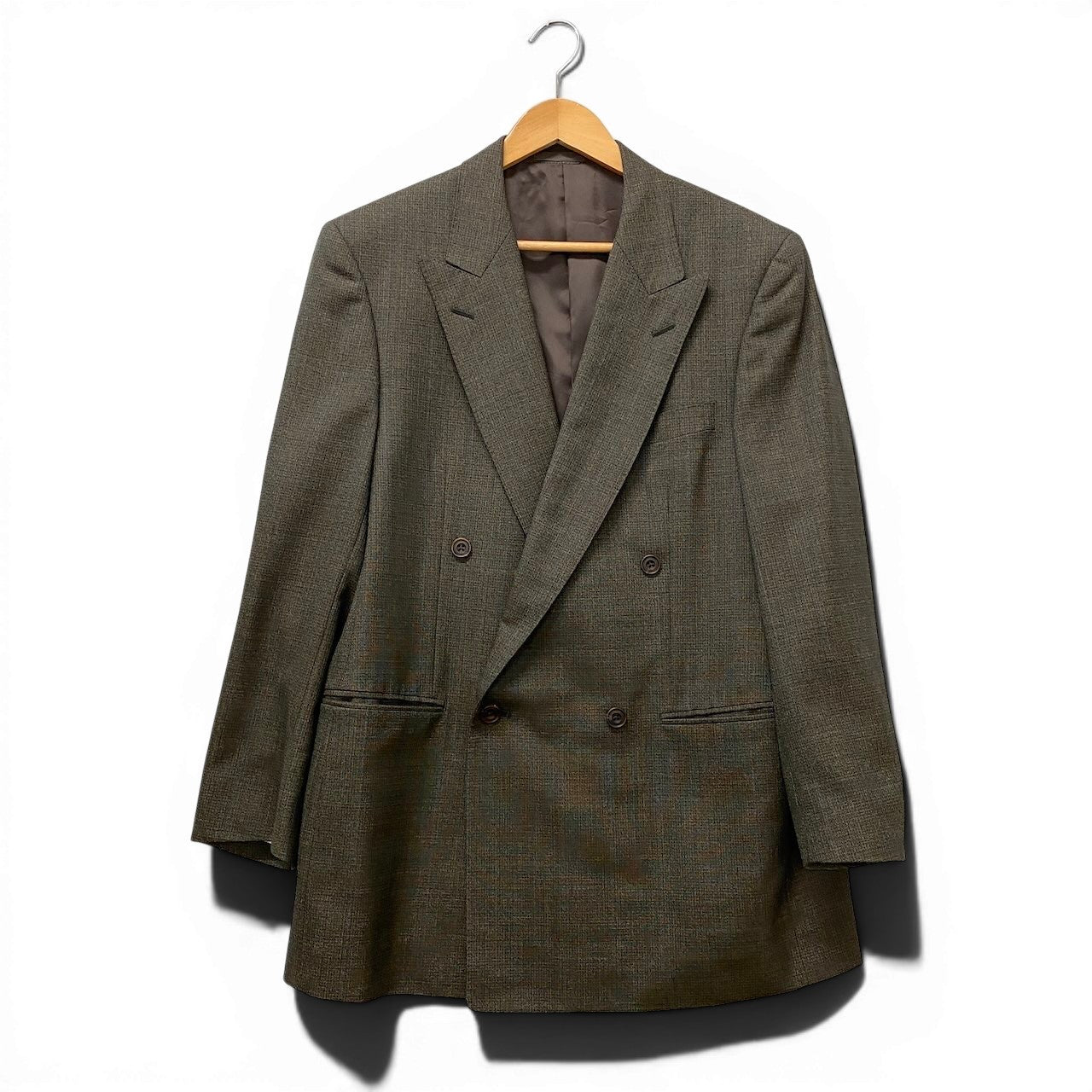 85g7 BURBERRY LONDON バーバリー セットアップスーツ ダブルブレスト チェック柄 サイズAB6 ブラウン系 ウール メンズ 紳士服o07t