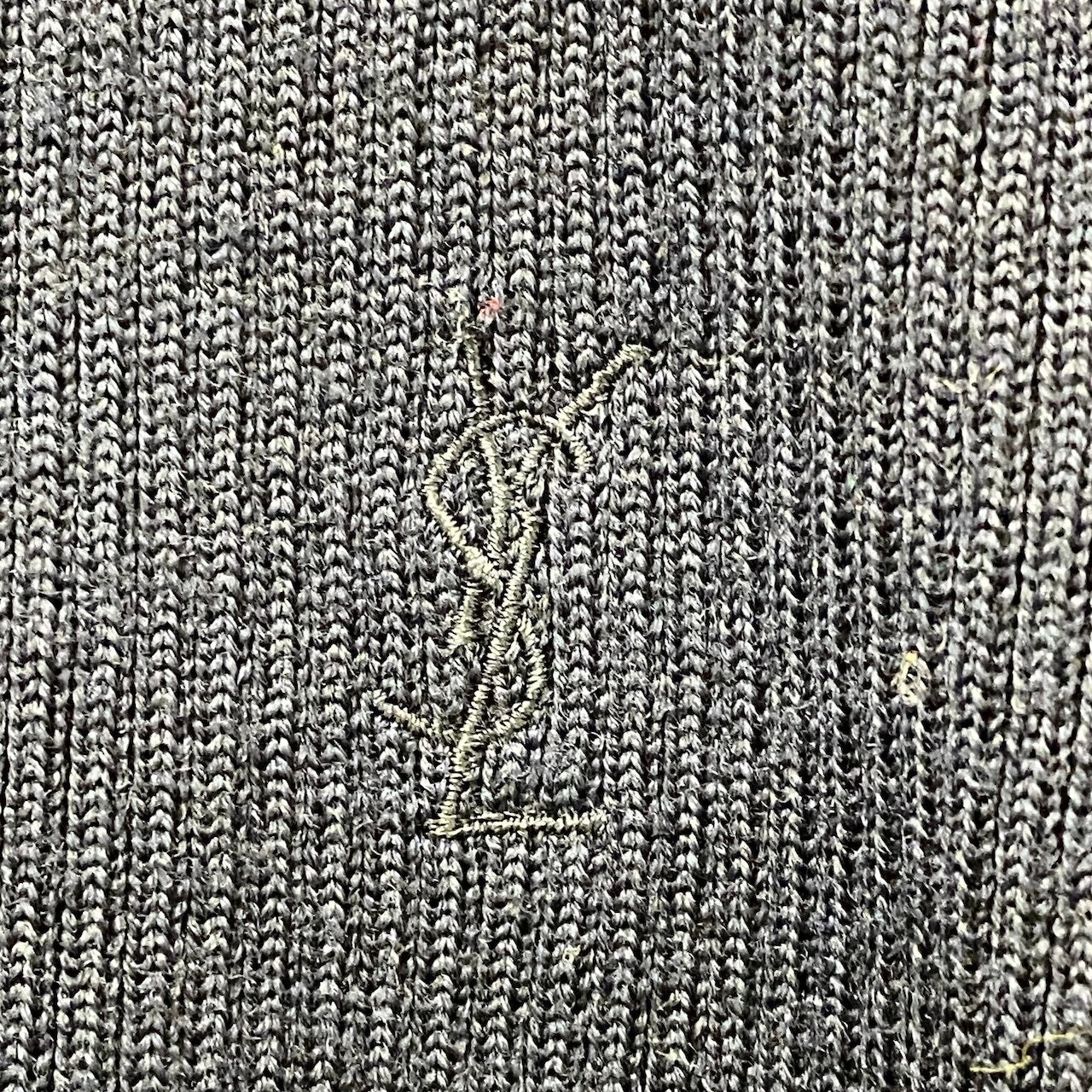 40f15 YVES SAINT LAURENT イヴサンローラン YSLロゴ リブニット ロングスリーブ ハイネックセーター サイズM ネイビー ウール100％ レディース 女性服o07t