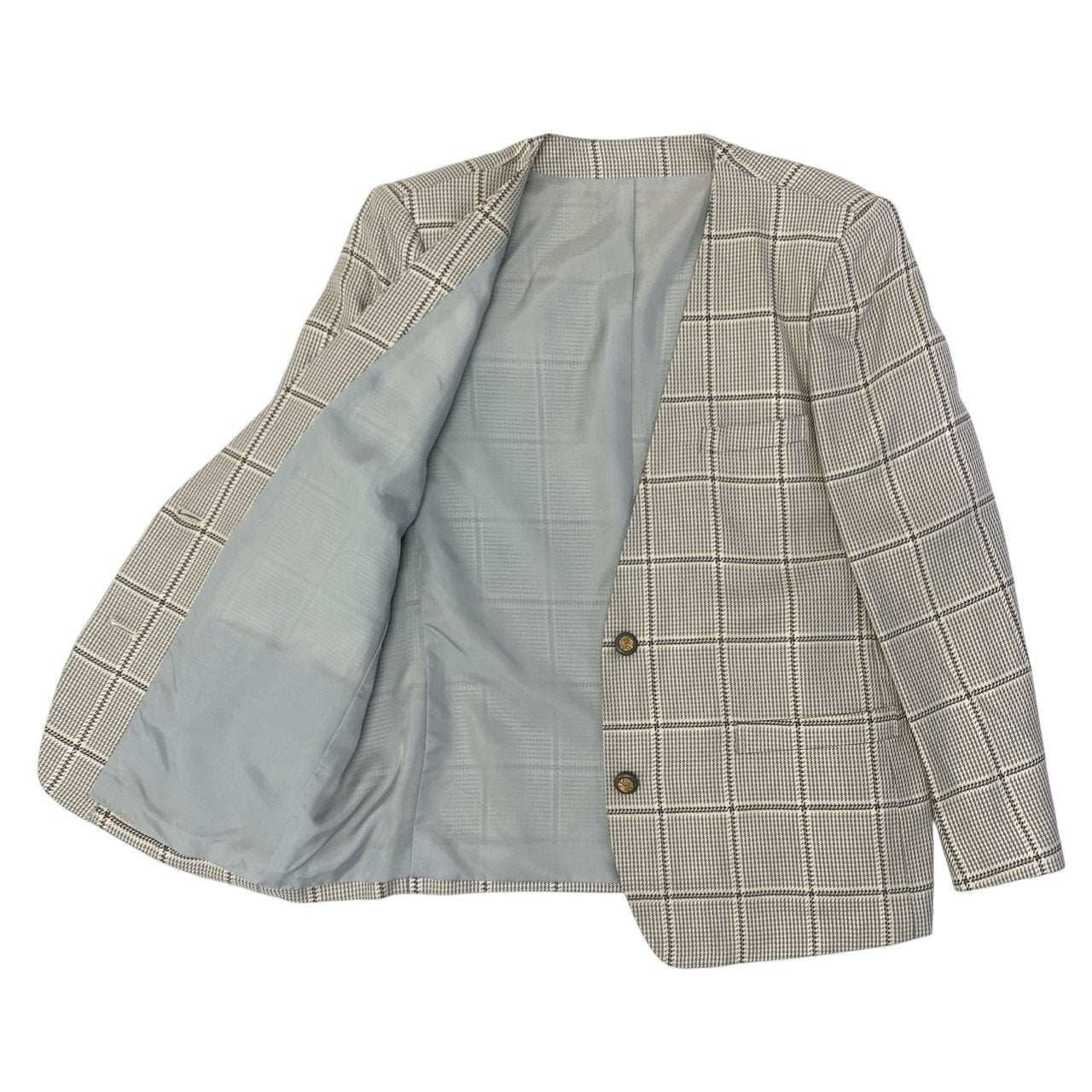 5c5 Vintage Burberrys バーバリーズ スカートスーツ セットアップ 装飾ボタン ノーカラー 11 グレー系 チェック レディースu02t