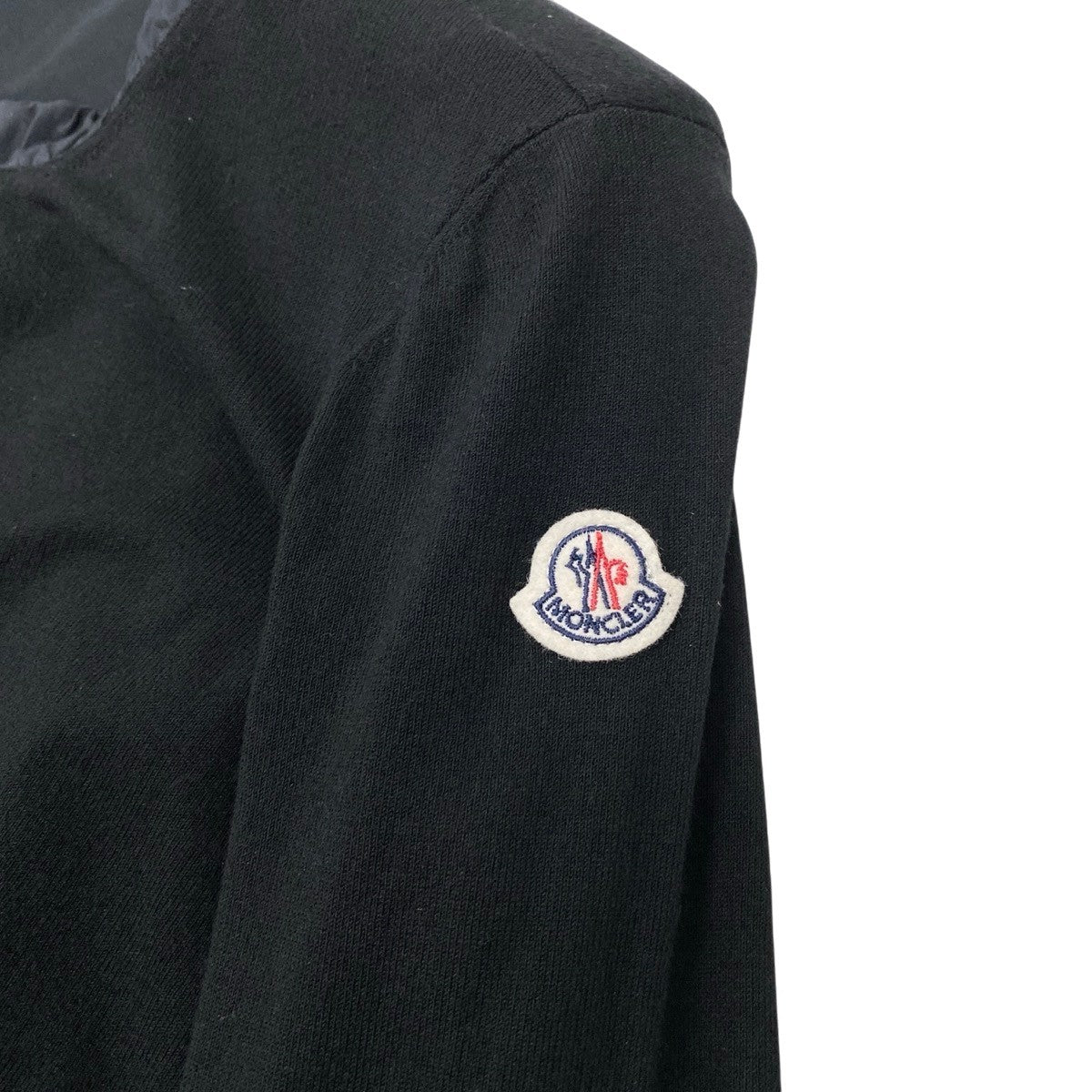 44f18 MONCLER モンクレール MAGLIA TRICOT CARDIGAN ニットカーディガン ペプラム ジップアップ 切替 XS ブラック レディース 女性用t18r
