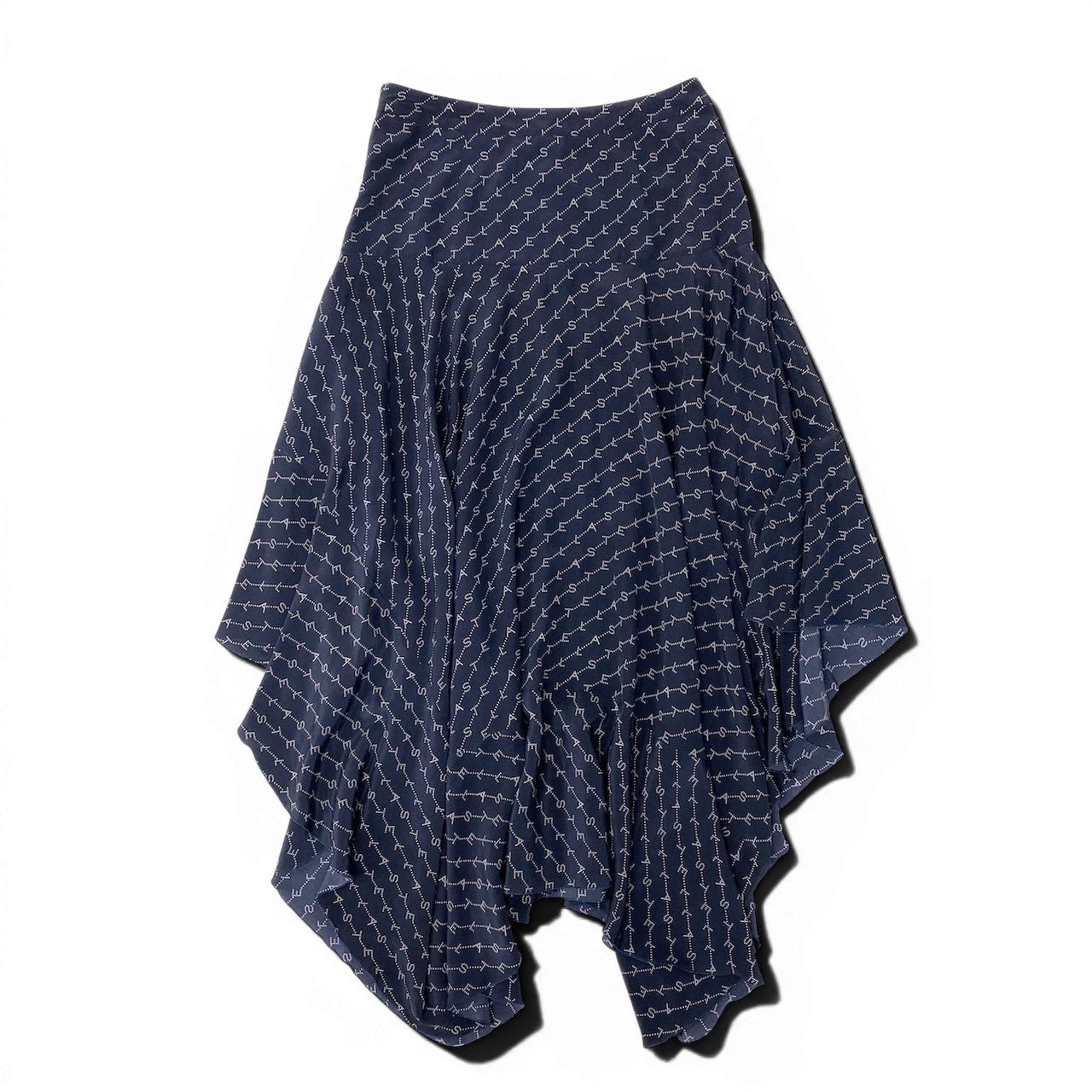If6 STELLA McCARTNEY ステラマッカートニー アシンメトリーデザイン ロゴプリント 変形スカート  サイズ38 ネイビー シルク100％ レディース 女性用u02t