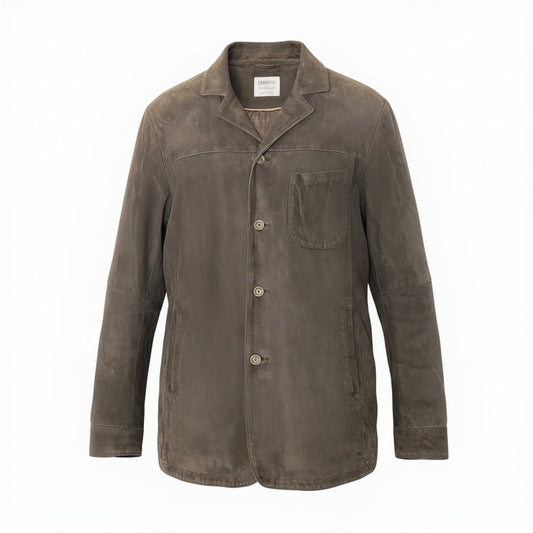 83c27 EMMETI エンメティ スウェードジャケット レザージャケット PARIDE アウター イタリア製 46サイズ ブラウン 山羊革 メンズ 男性用o07t