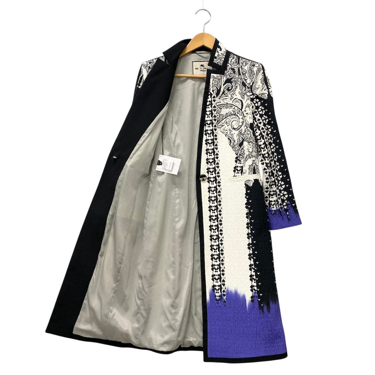 29e18 ETRO エトロ ロングコート コートジャケット ペイズリー柄 イタリア製 141-15000-449.0 42サイズ ホワイト ネイビー レディース 女性用t18r