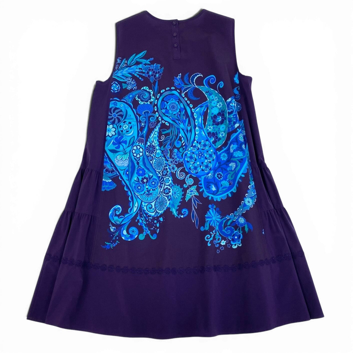 41c10 TOKUKO 1er VOL トクコプルミエヴォル ノースリーブワンピース Aライン 膝丈 花柄 ペイズリー柄 レディース 女性服 サイズ9 パープルu02t