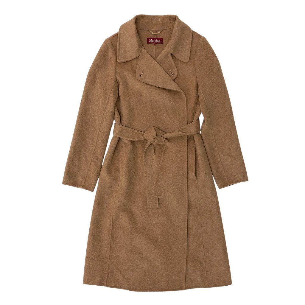 86g15 Max Mara STUDIO マックスマーラ ステュディオ ロング ガウンコート ベルト付 ウール/カシミヤ混 サイズL キャメル レディースu02t